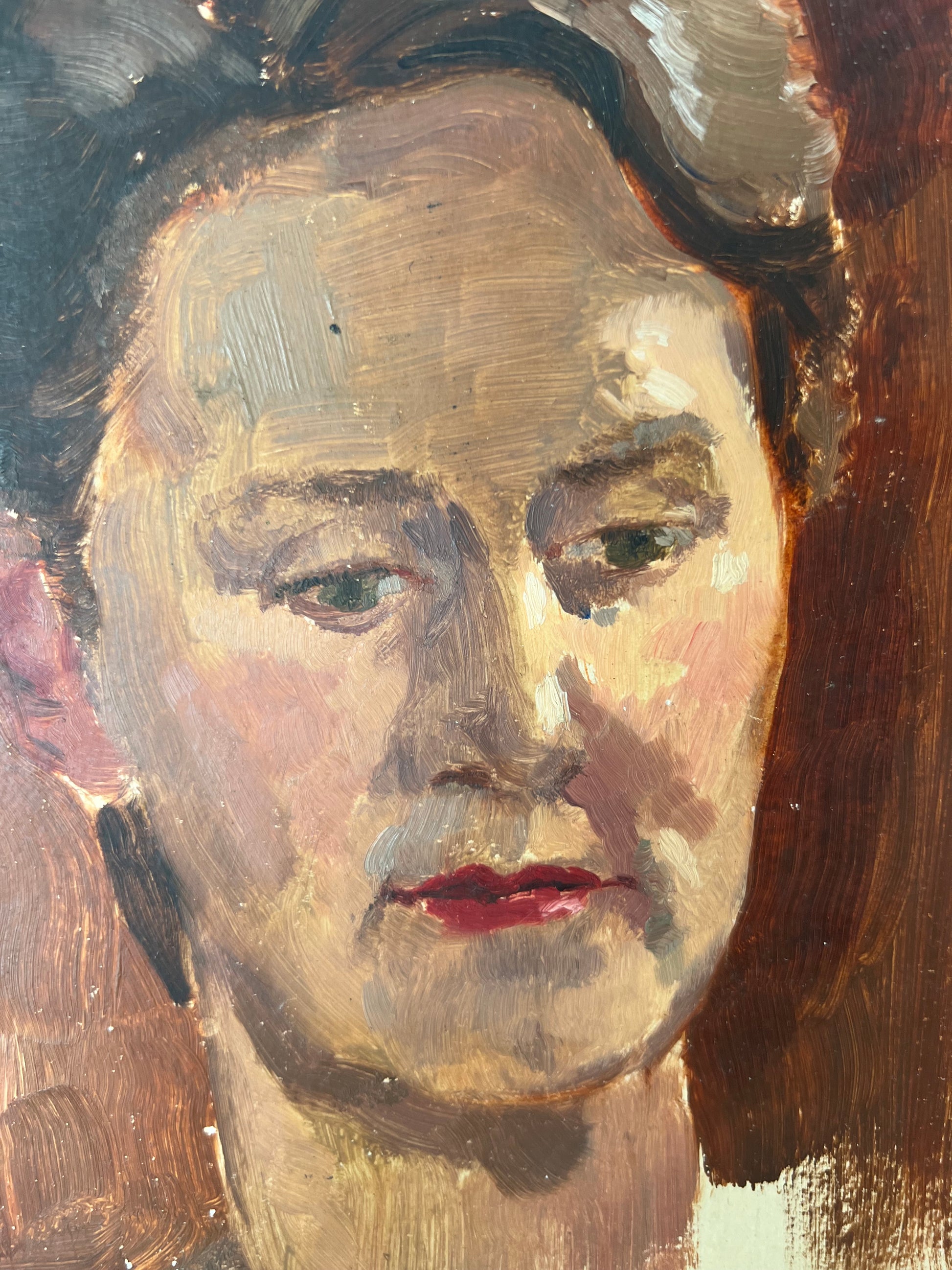 Vintage Mid Century Portrait Oil On Card