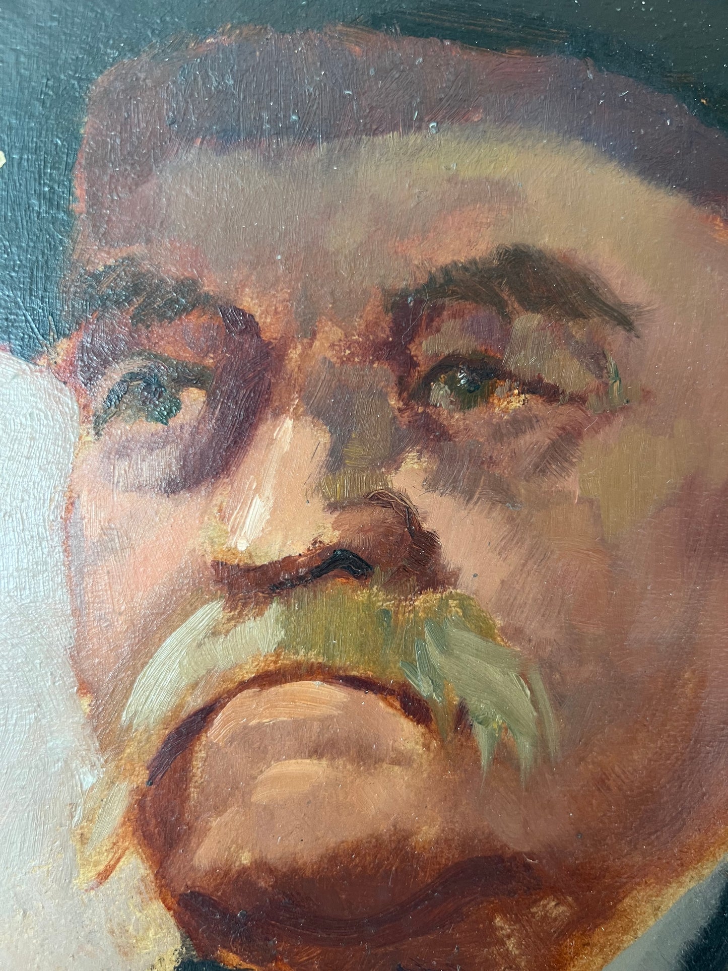 Vintage Mid Century Portrait Oil On Card Gentleman In Bowler