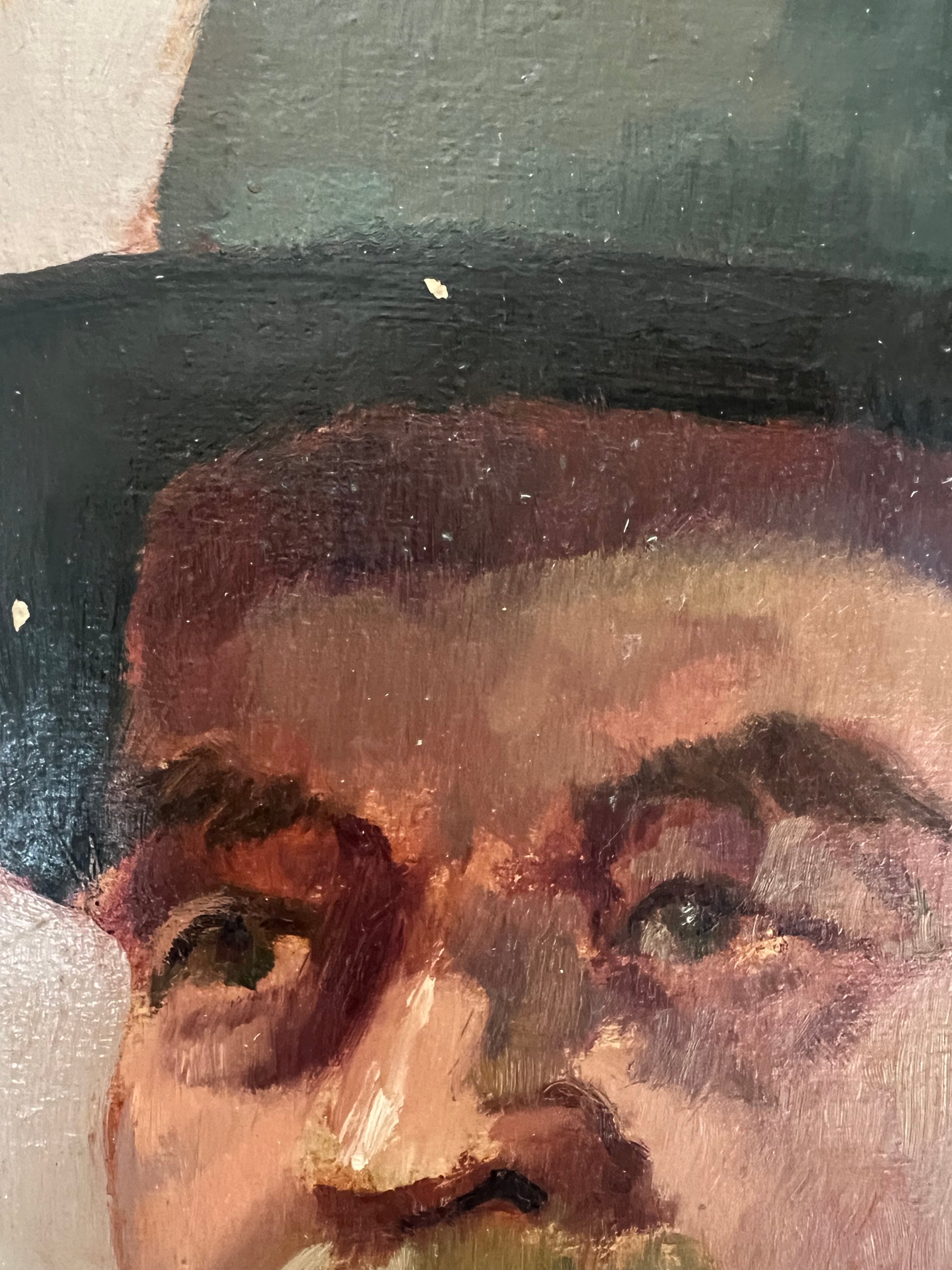 Vintage Mid Century Portrait Oil On Card Gentleman In Bowler