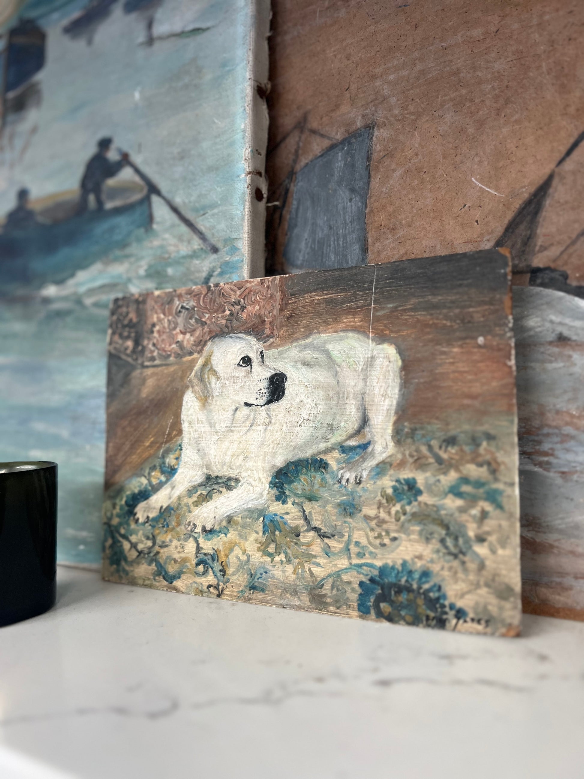 Vintage Mid Century Portrait Of Labrador On Board