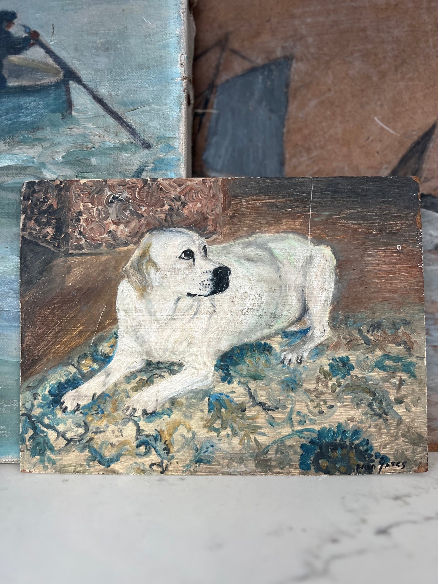 Vintage Mid Century Portrait Of Labrador On Board