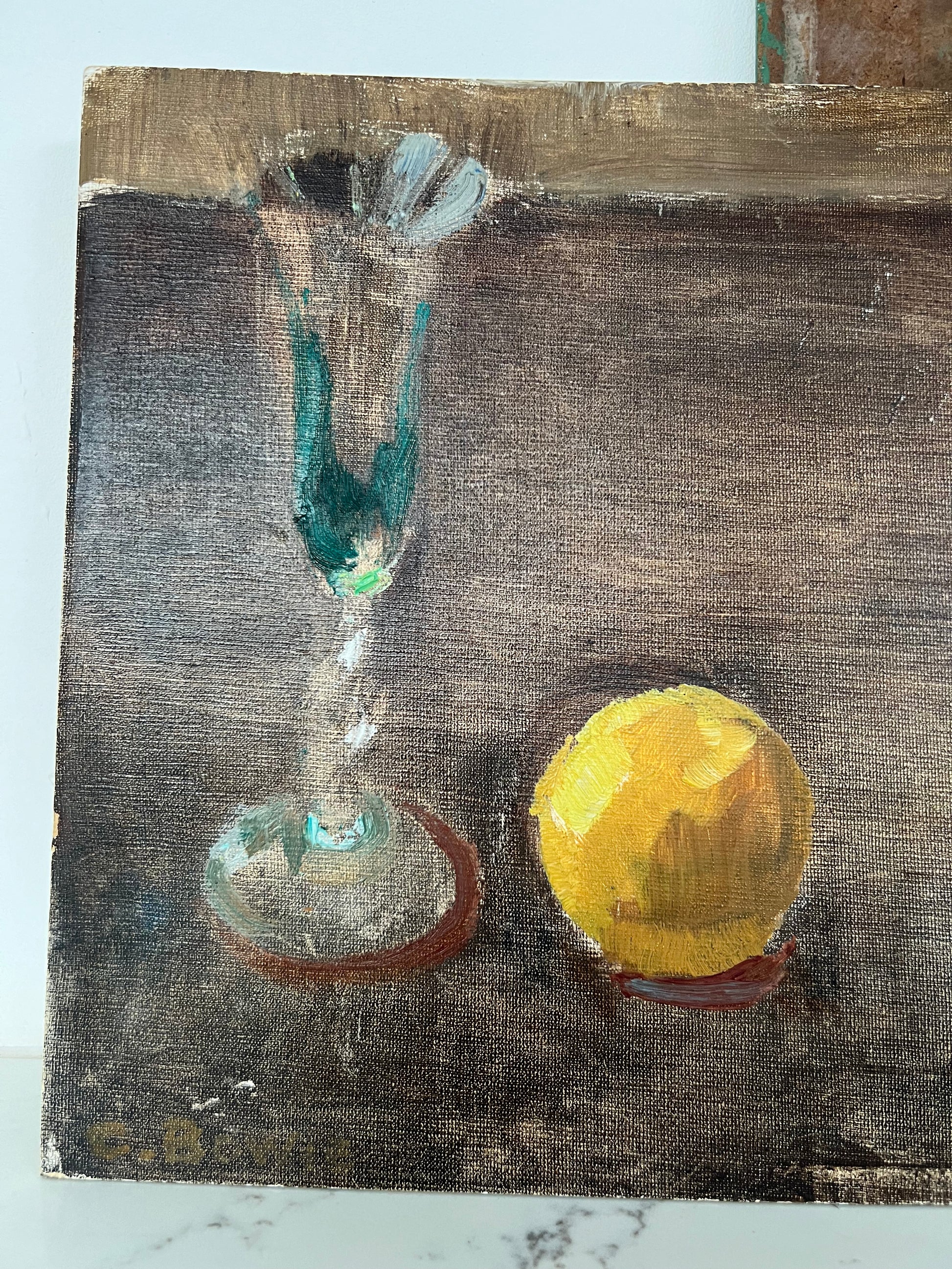 Vintage Mid Century Still Life Oil On Board White Rose