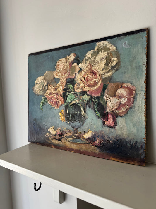 Vintage French Flowers Still Life on Board