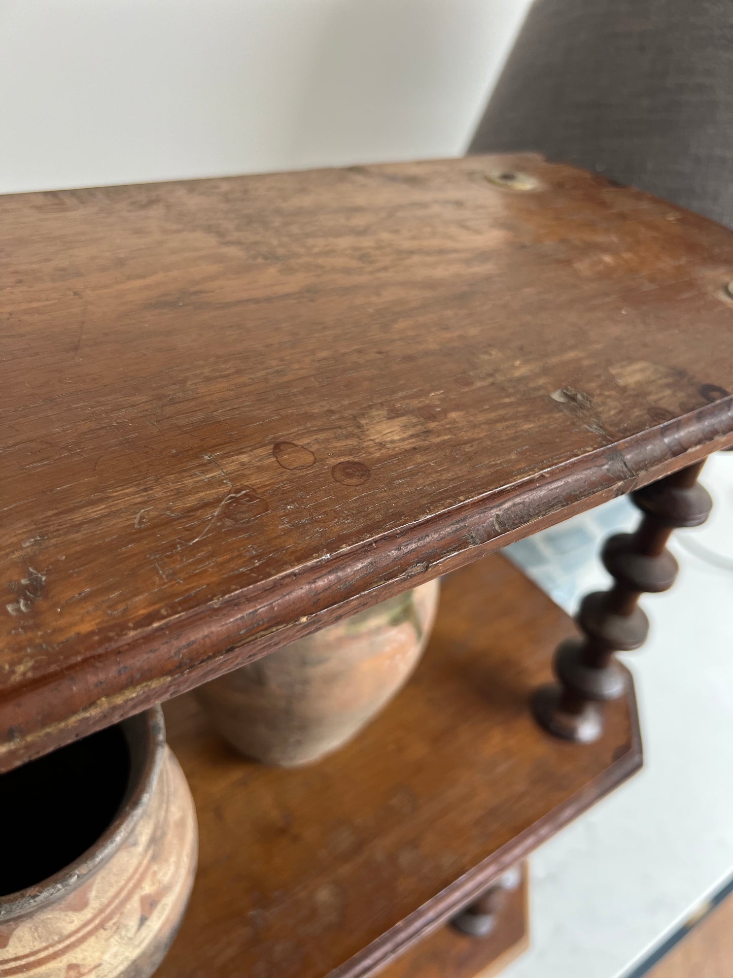 Vintage French Oak Bobbin Spool Folk Art Hanging Shelves