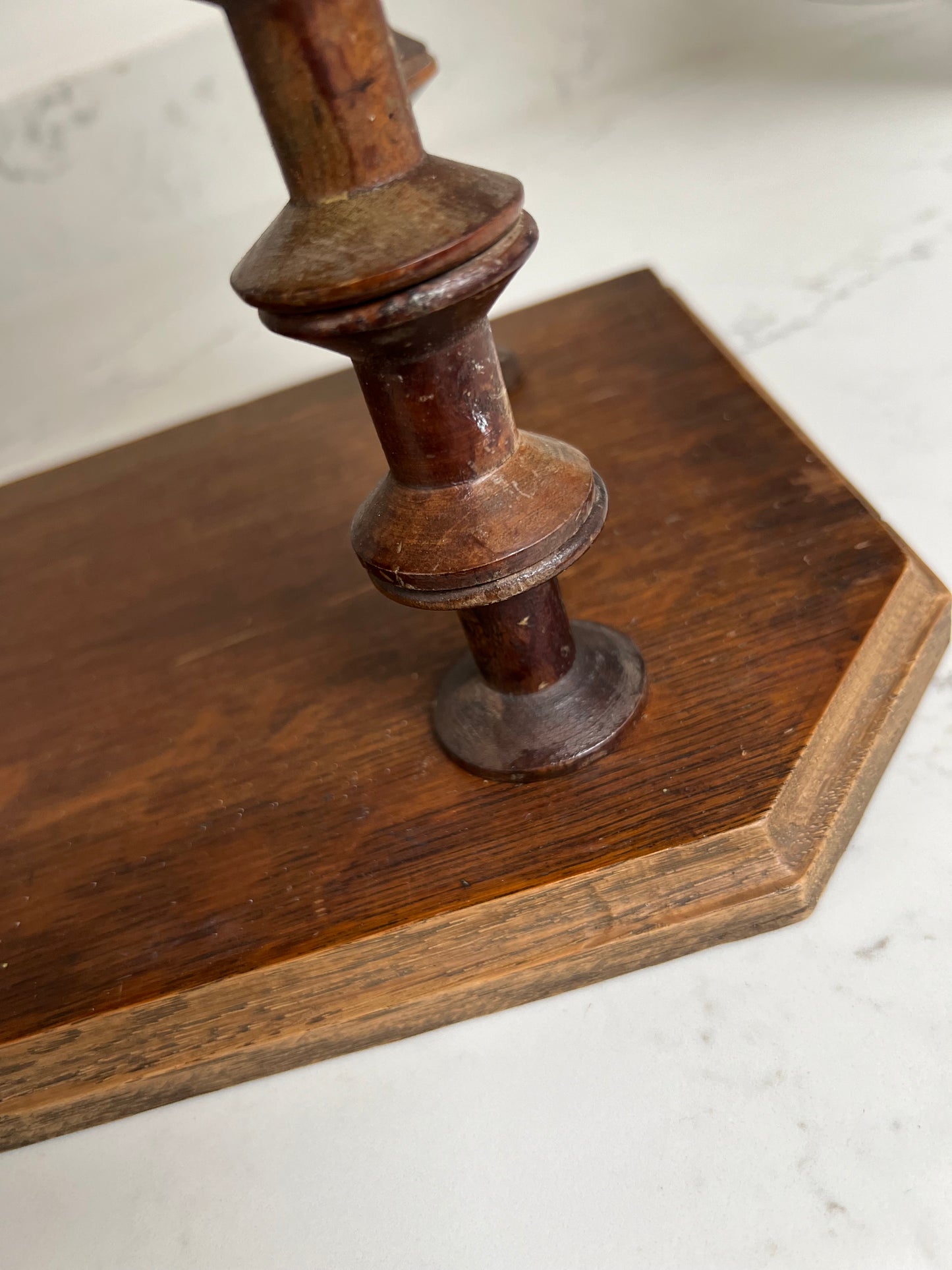 Vintage French Oak Bobbin Spool Folk Art Hanging Shelves