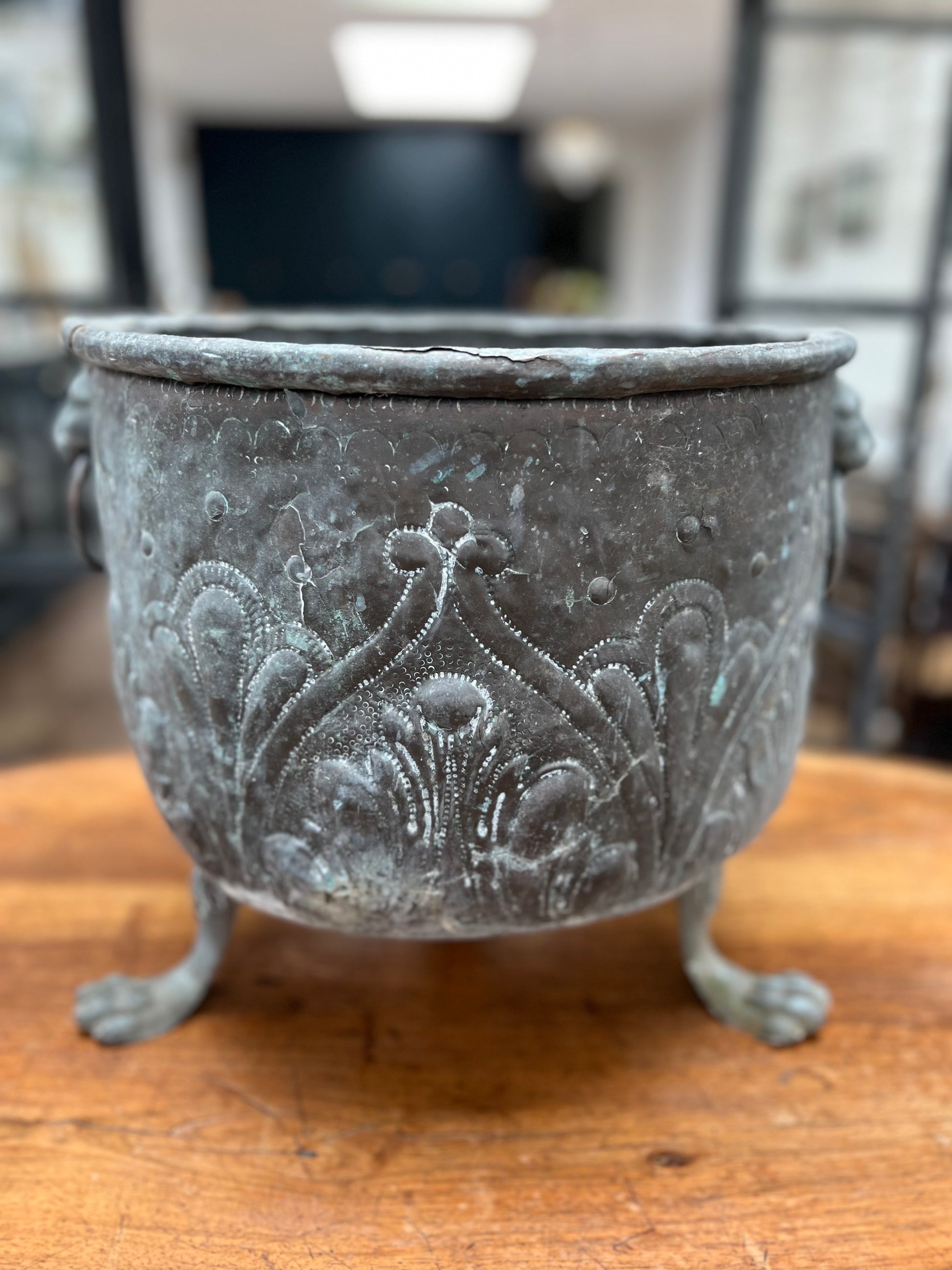 Antique Copper Planter/ Repoussé Log Bin