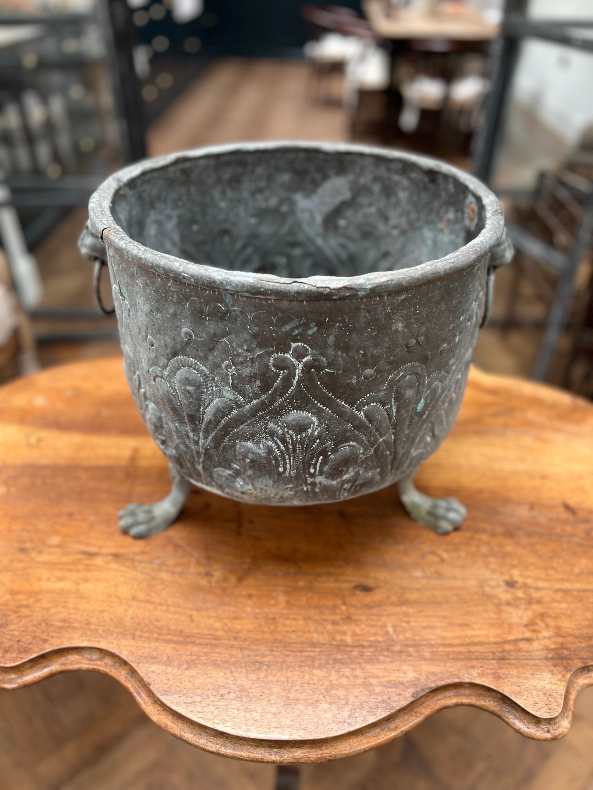 Antique Copper Planter/ Repoussé Log Bin