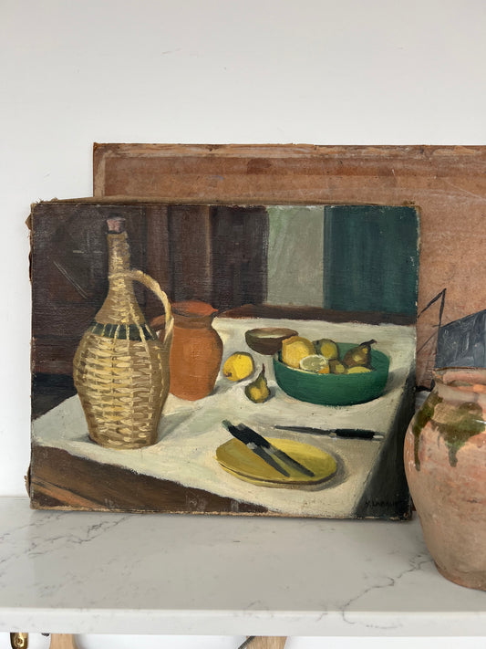 Vintage French Still Life Oil on Canvas