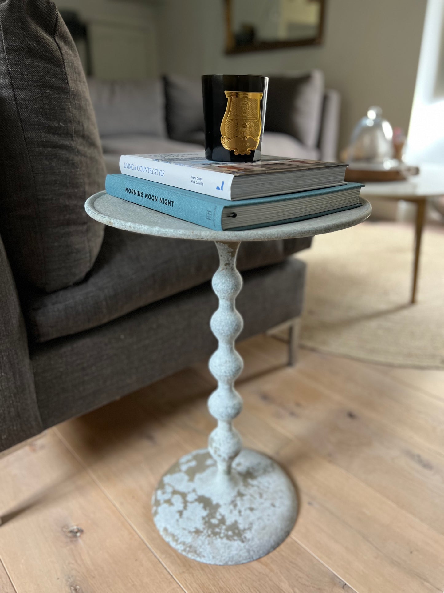 Vintage Aluminium Side Table With Bobbin Leg