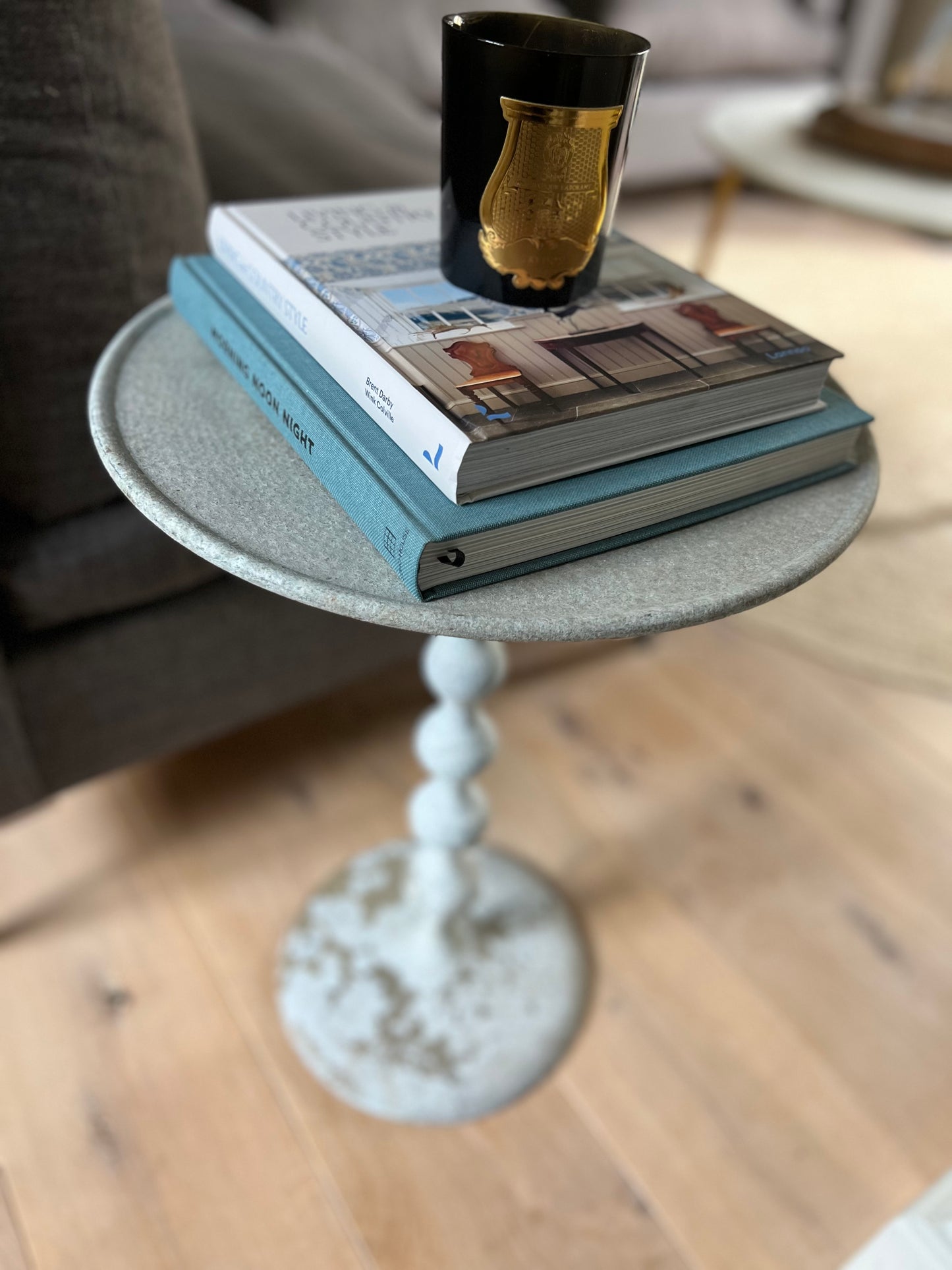 Vintage Aluminium Side Table With Bobbin Leg