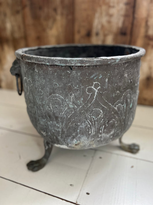 Antique Copper Planter/ Repoussé Log Bin