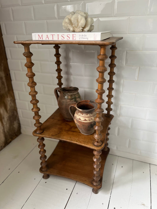 Antique French Folk Art Spool Side Table