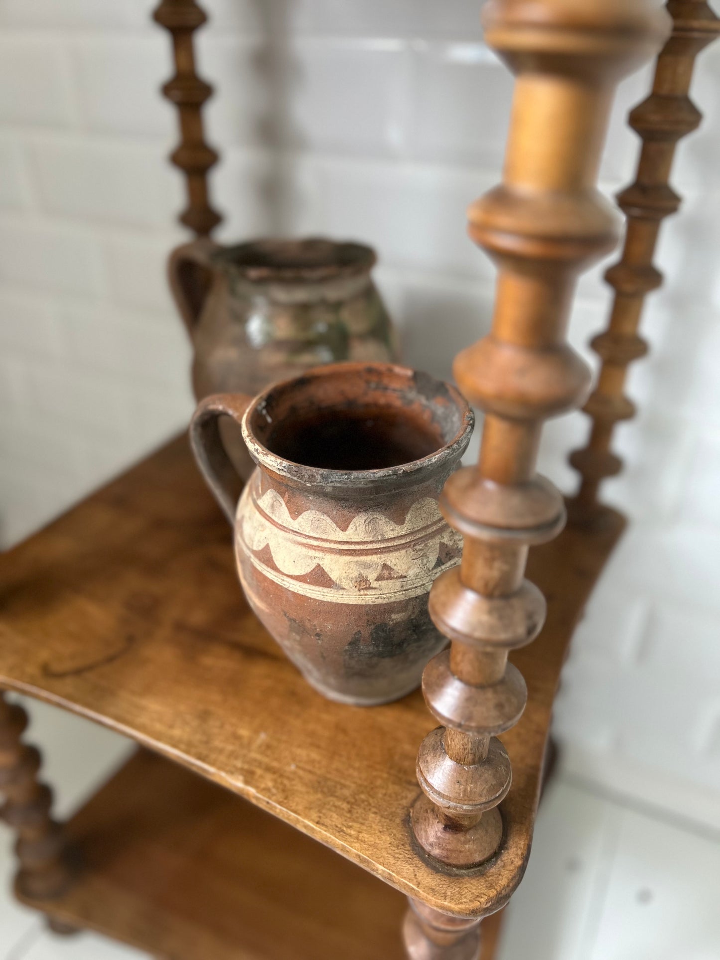 Antique French Folk Art Spool Side Table