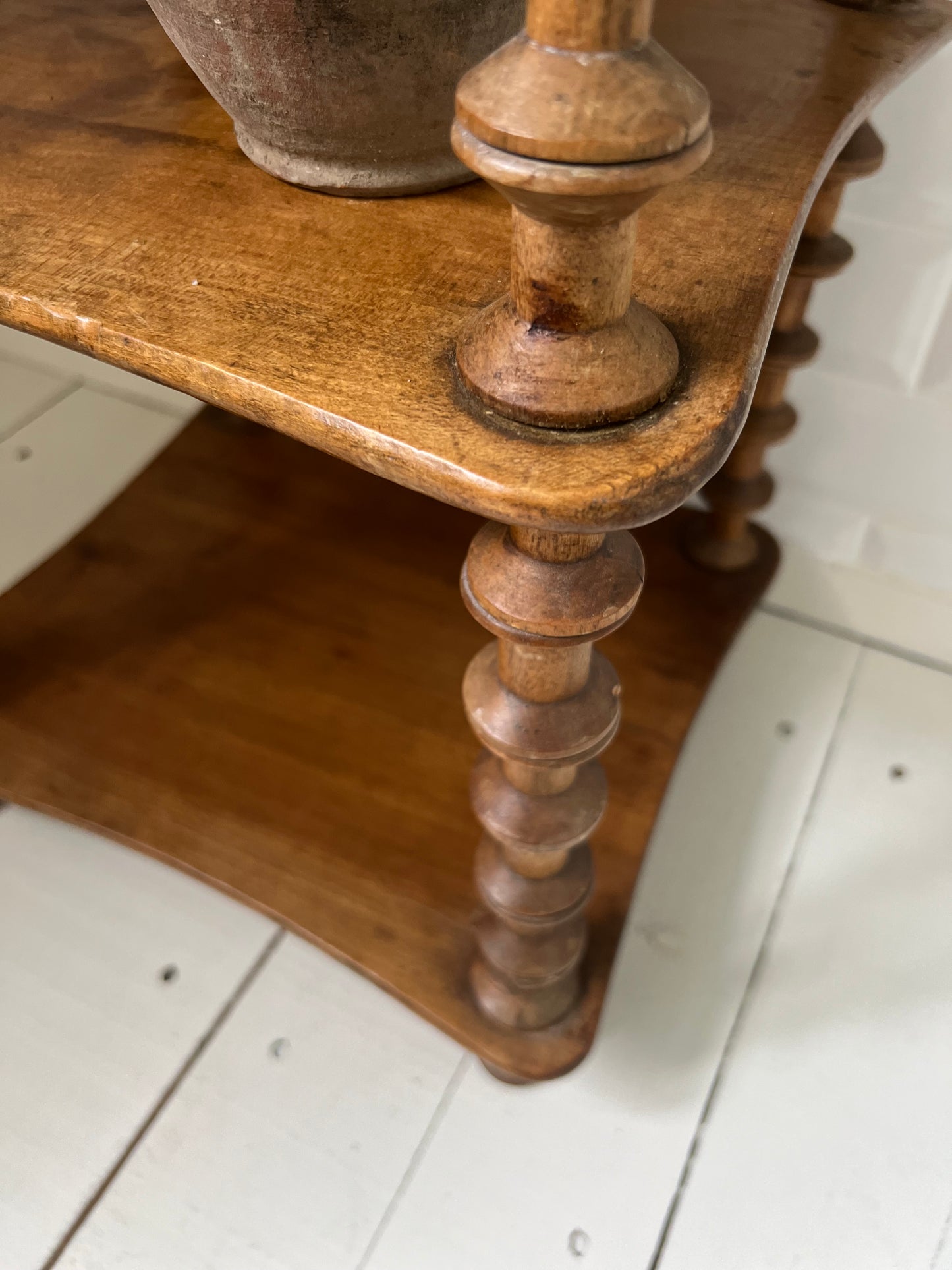 Antique French Folk Art Spool Side Table