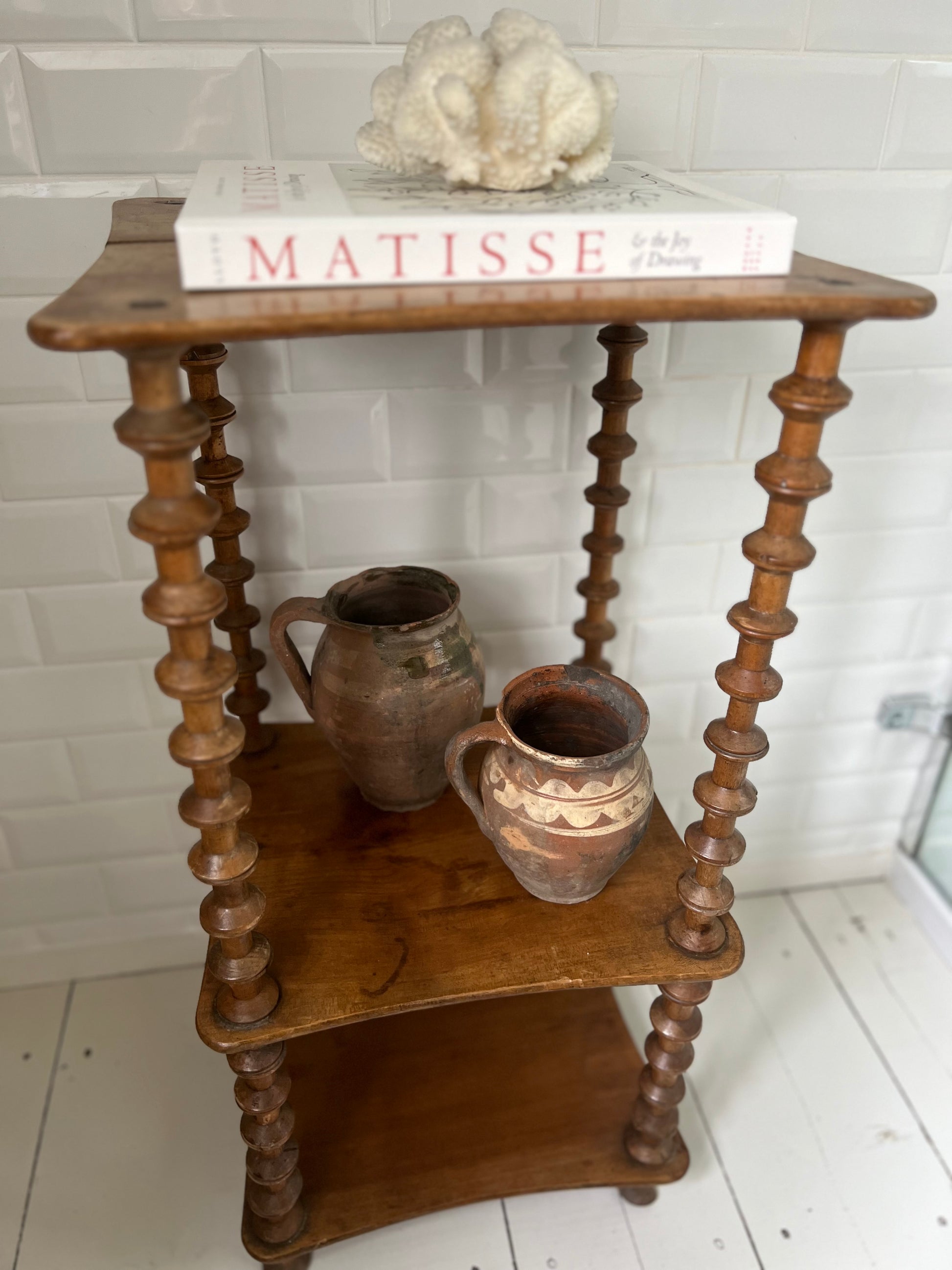 Antique French Folk Art Spool Side Table