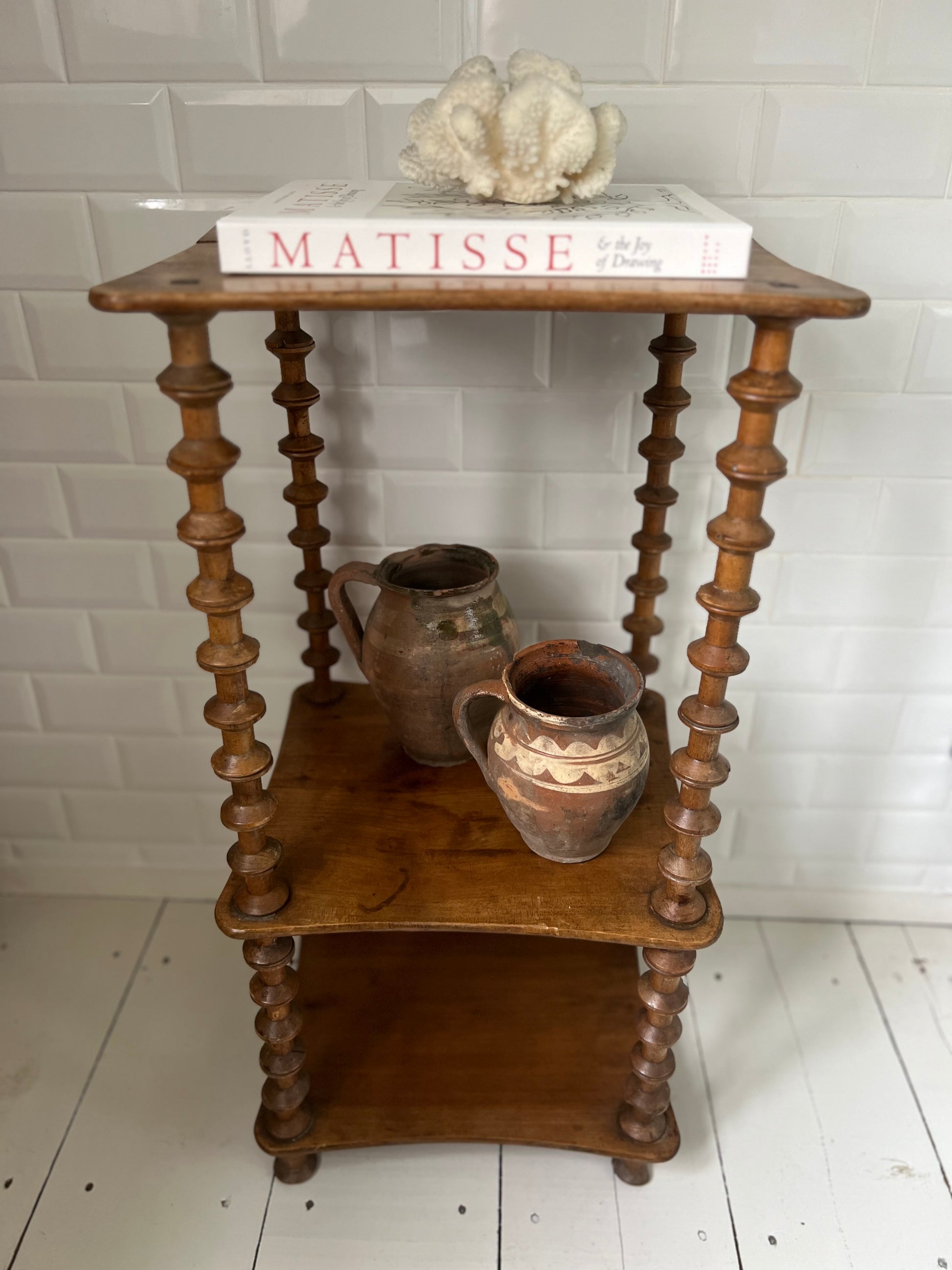 Antique French Folk Art Spool Side Table