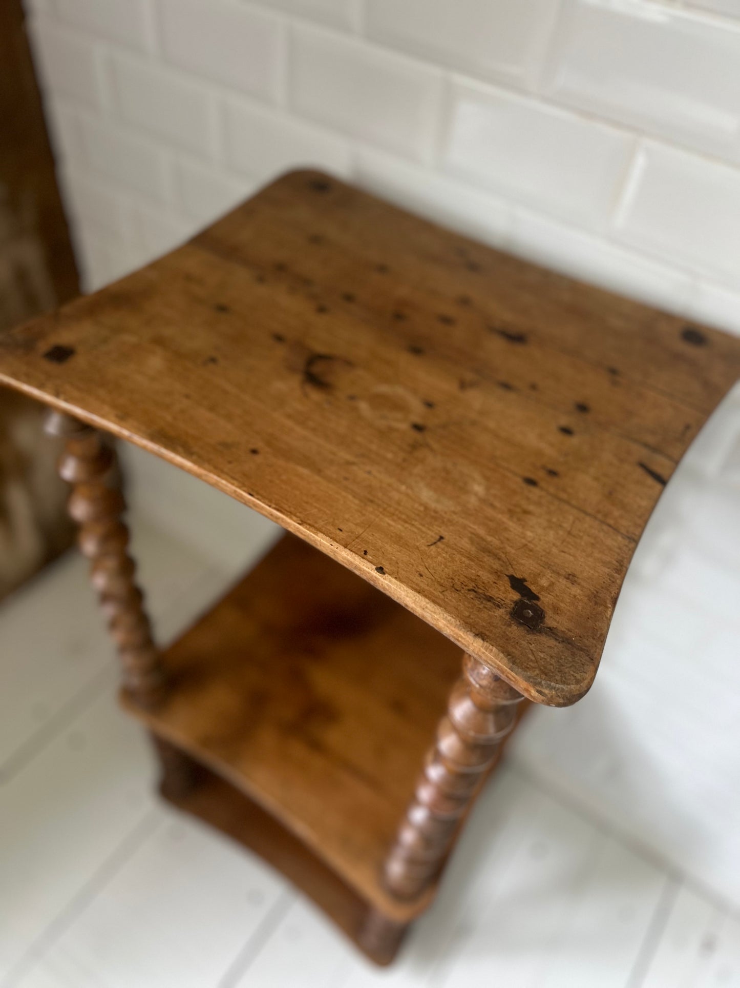 Antique French Folk Art Spool Side Table