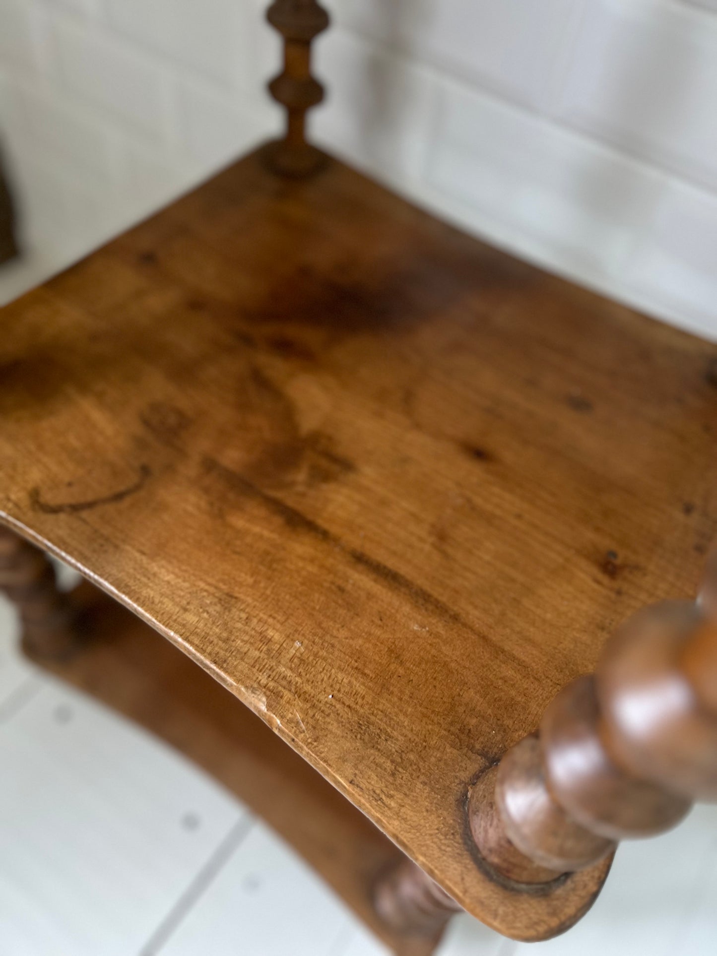 Antique French Folk Art Spool Side Table