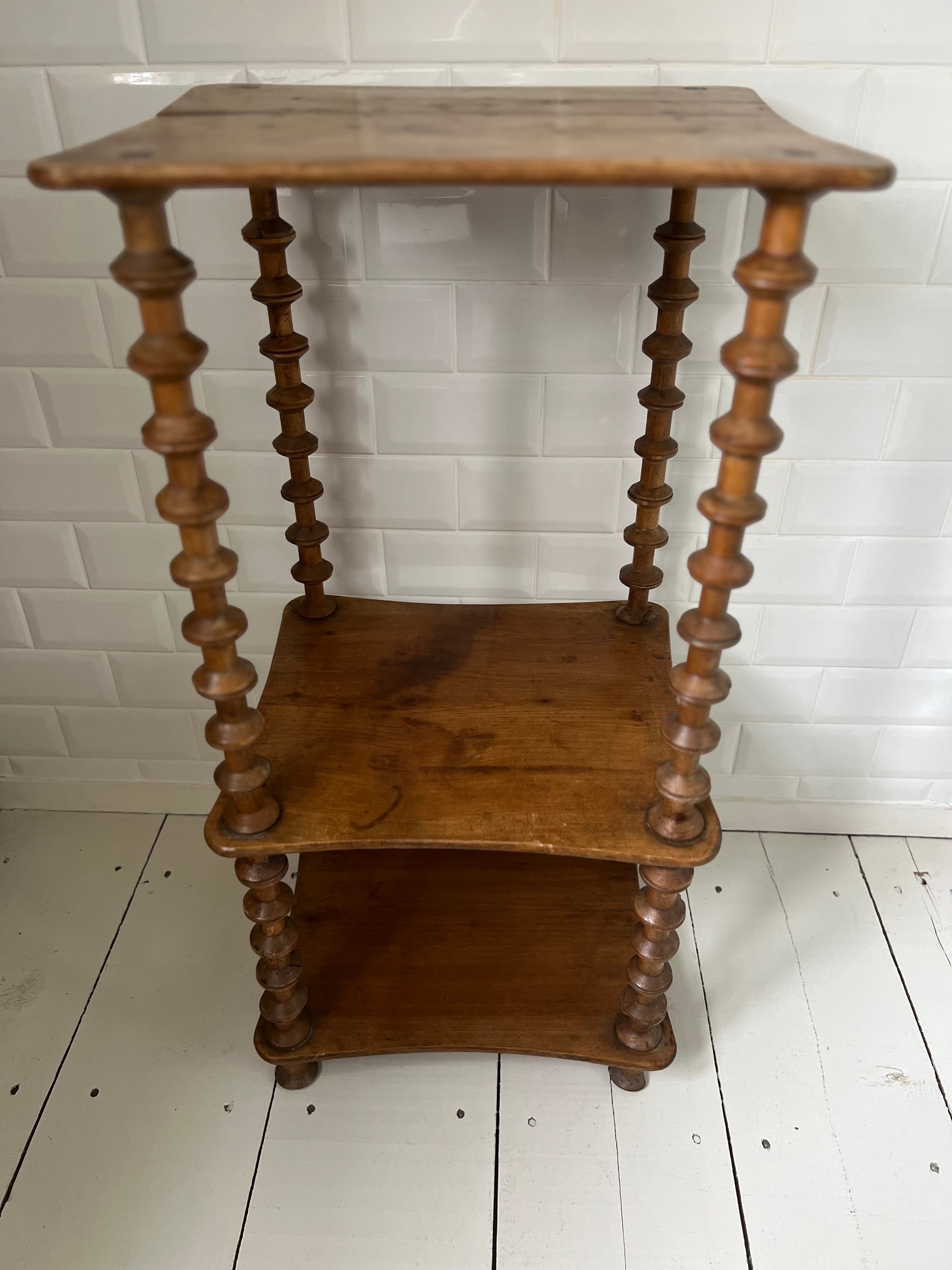 Antique French Folk Art Spool Side Table