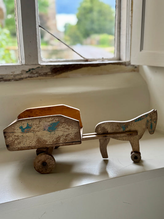 Vintage Wooden Scratch Built Horse & Trailer