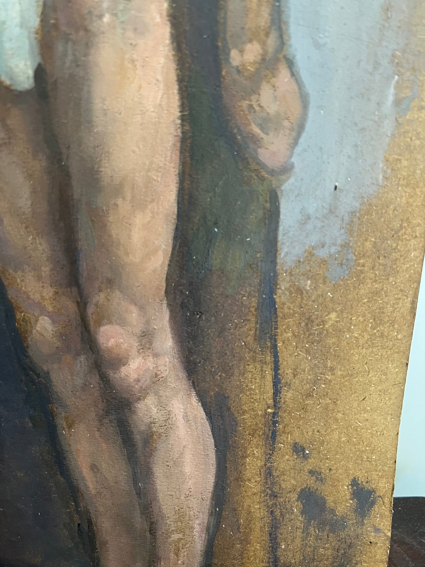 Vintage Male Nude Oil On Card