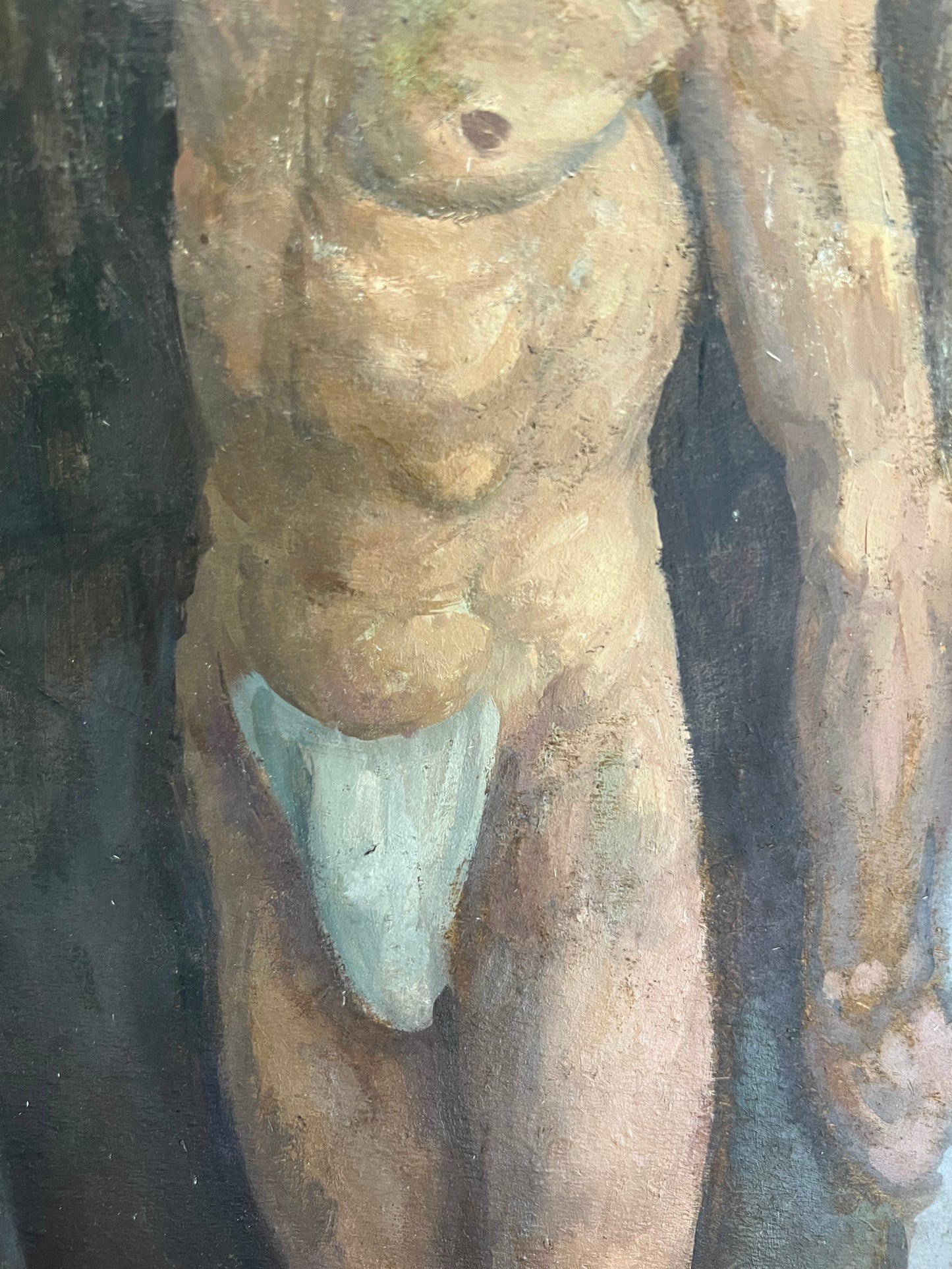 Vintage Male Nude Oil On Card