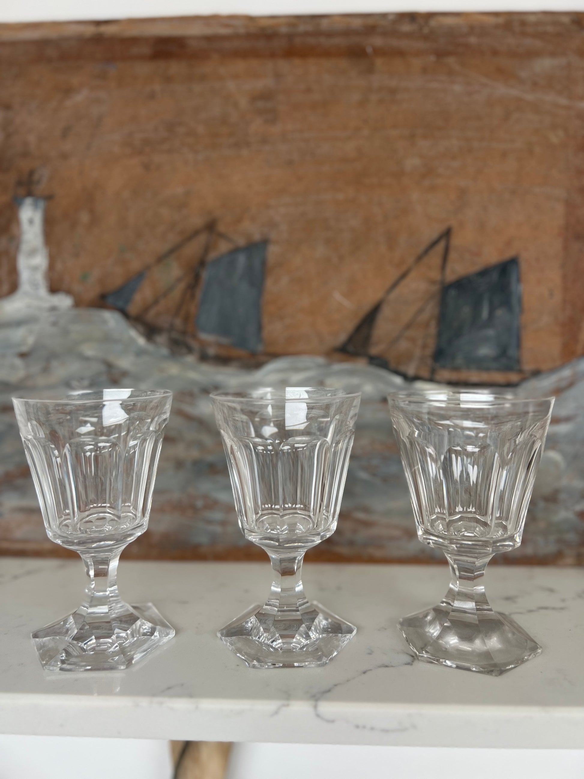 Set of 8 Vintage French Cut Crystal  Wine Glasses 