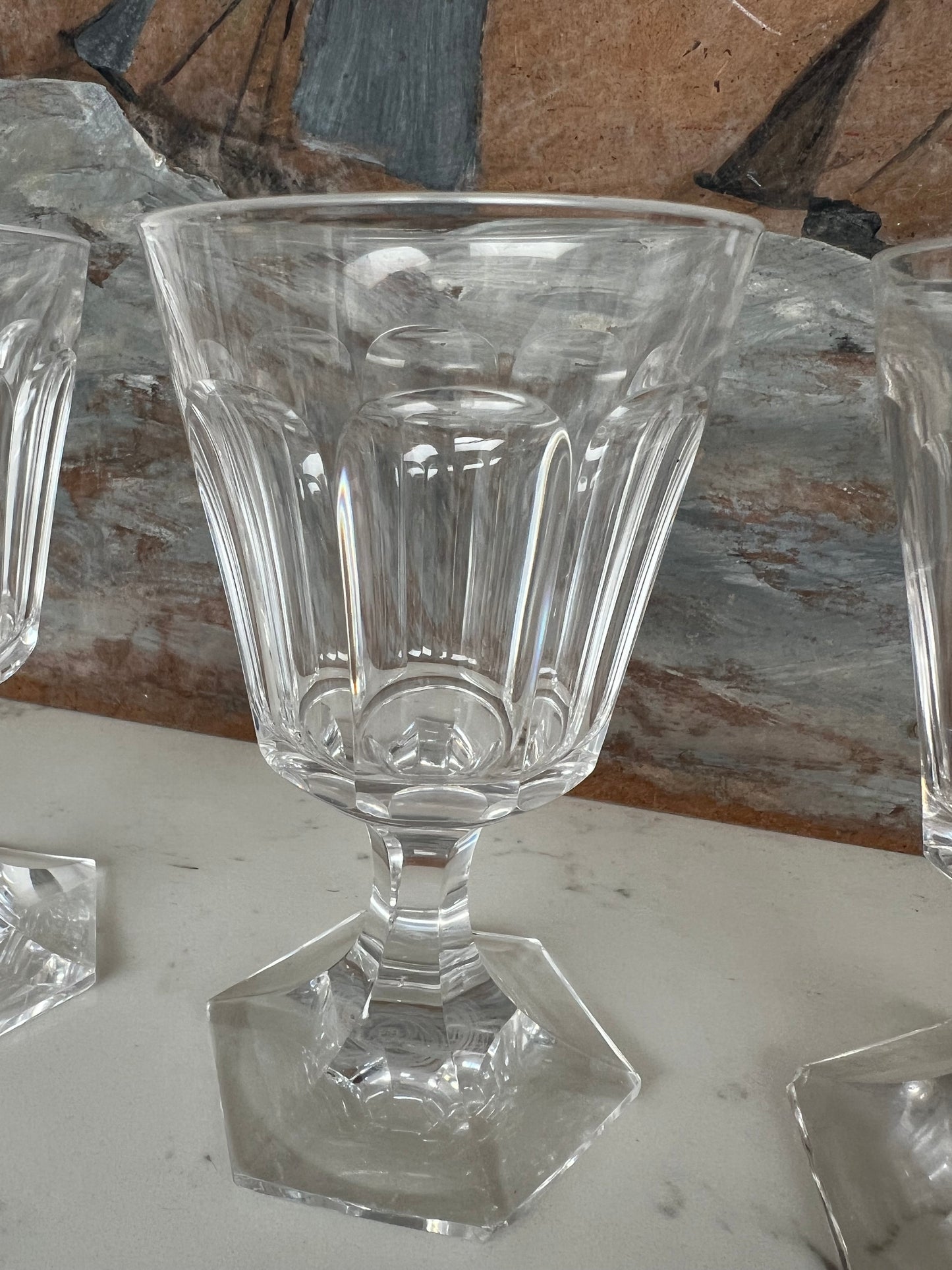 Set of 8 Vintage French Cut Crystal Wine Glasses