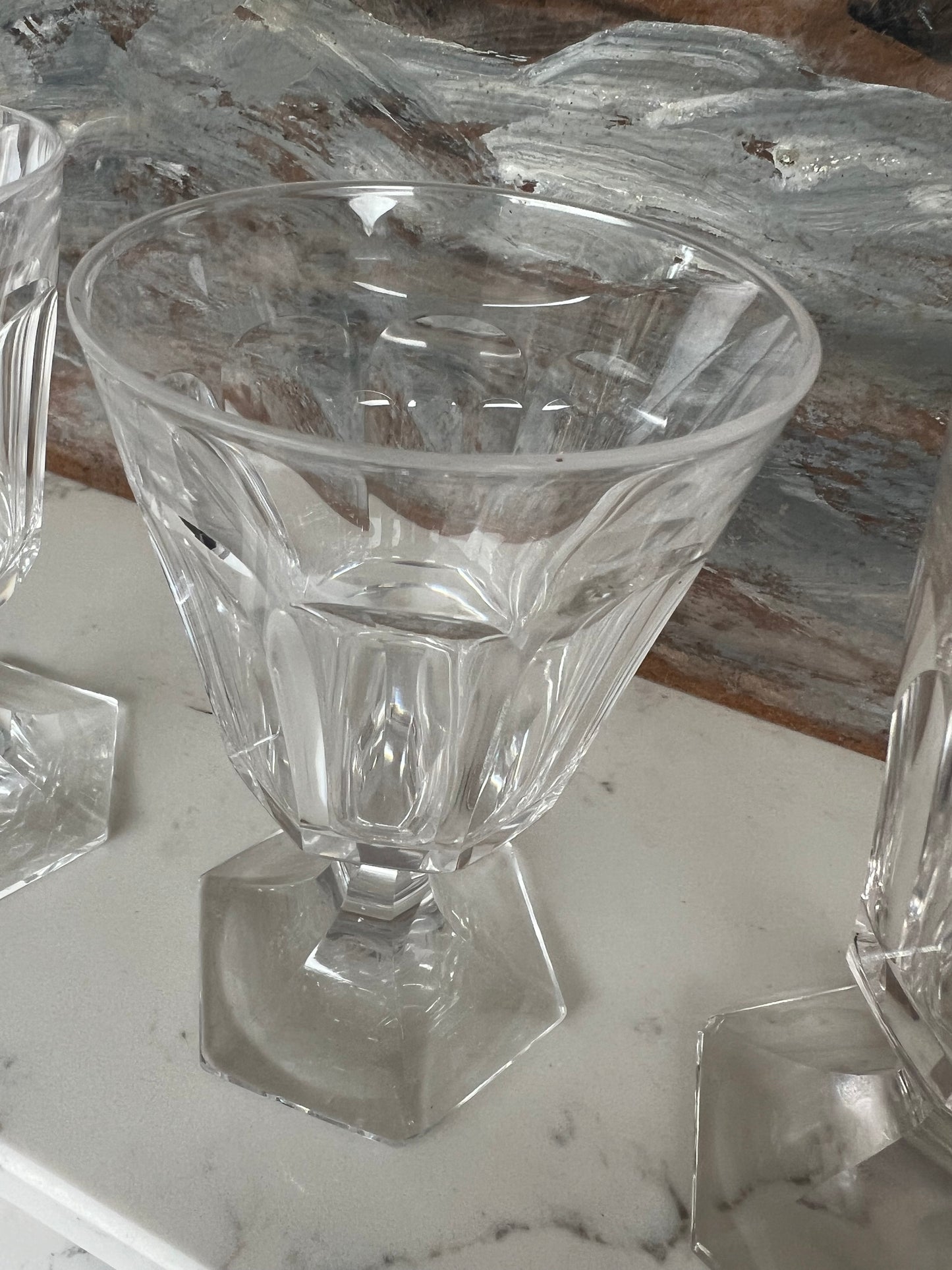 Set of 8 Vintage French Cut Crystal Wine Glasses