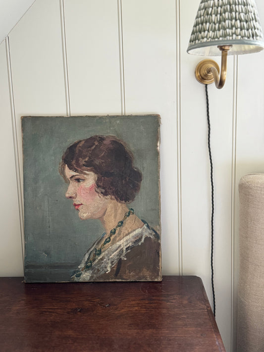 Vintage French Portrait Of A Lady Oil On Canvas