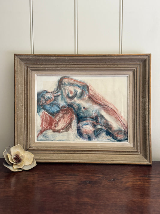 Beautiful French Framed Nude Study In Pastel