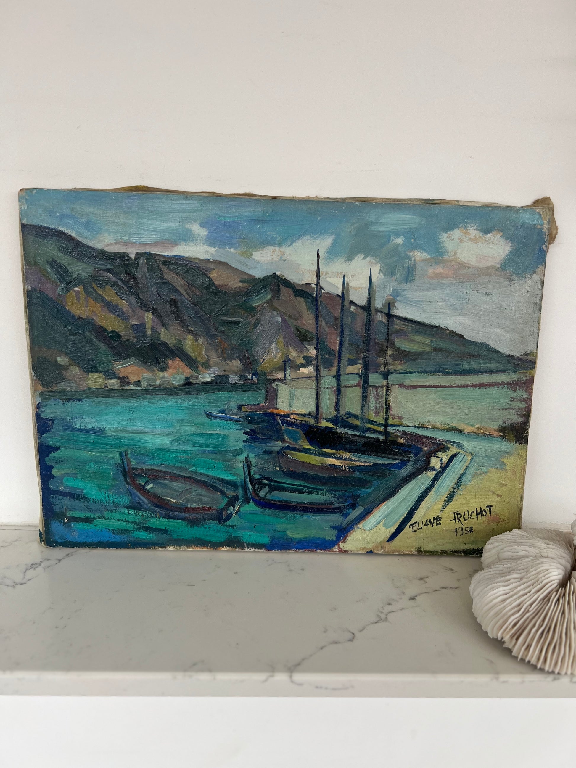 Vintage French Seascape Oil On Canvas