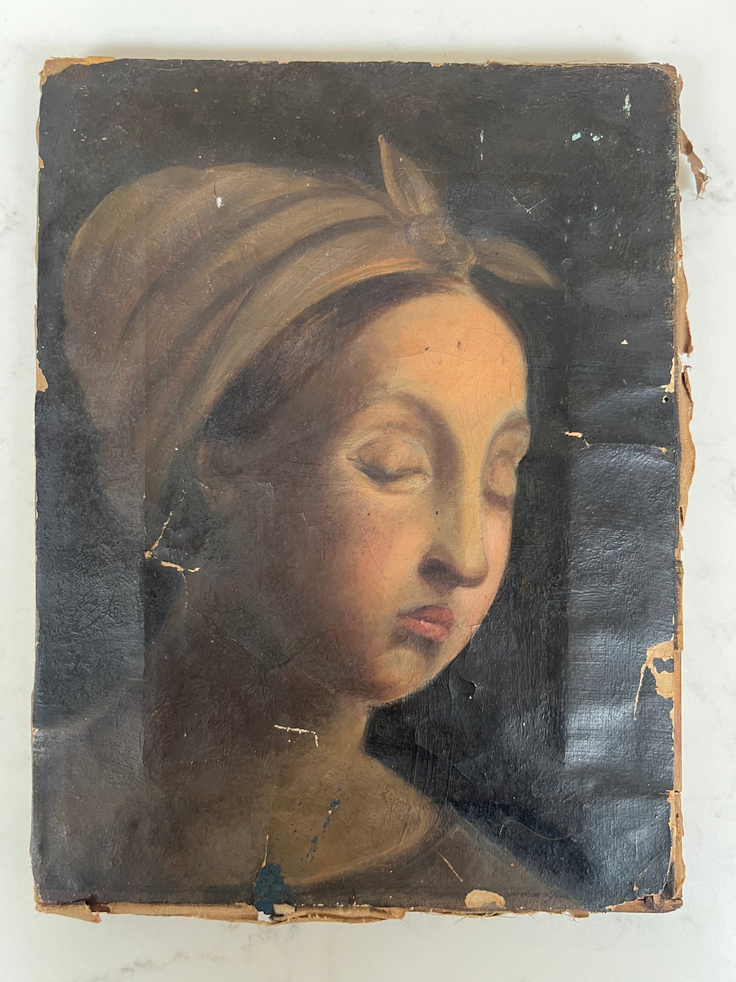 19th Century Oil On Canvas Head Study Of Young Lady