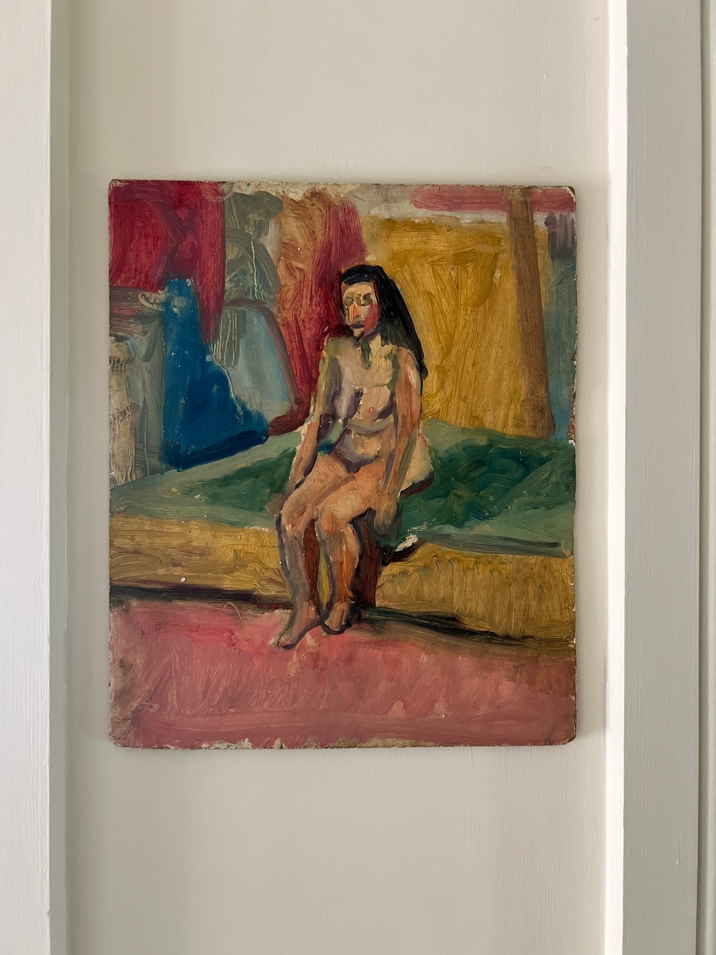 Vintage Vibrant Nude Study on Board