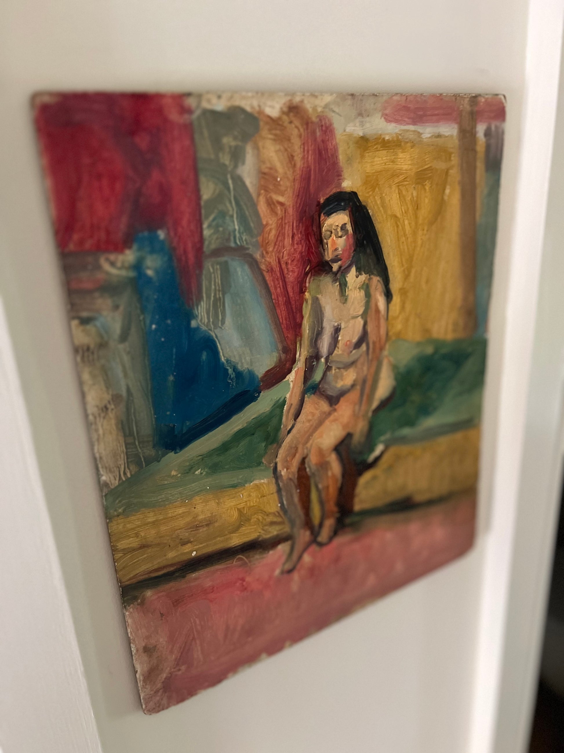 Vintage Vibrant Nude Study on Board