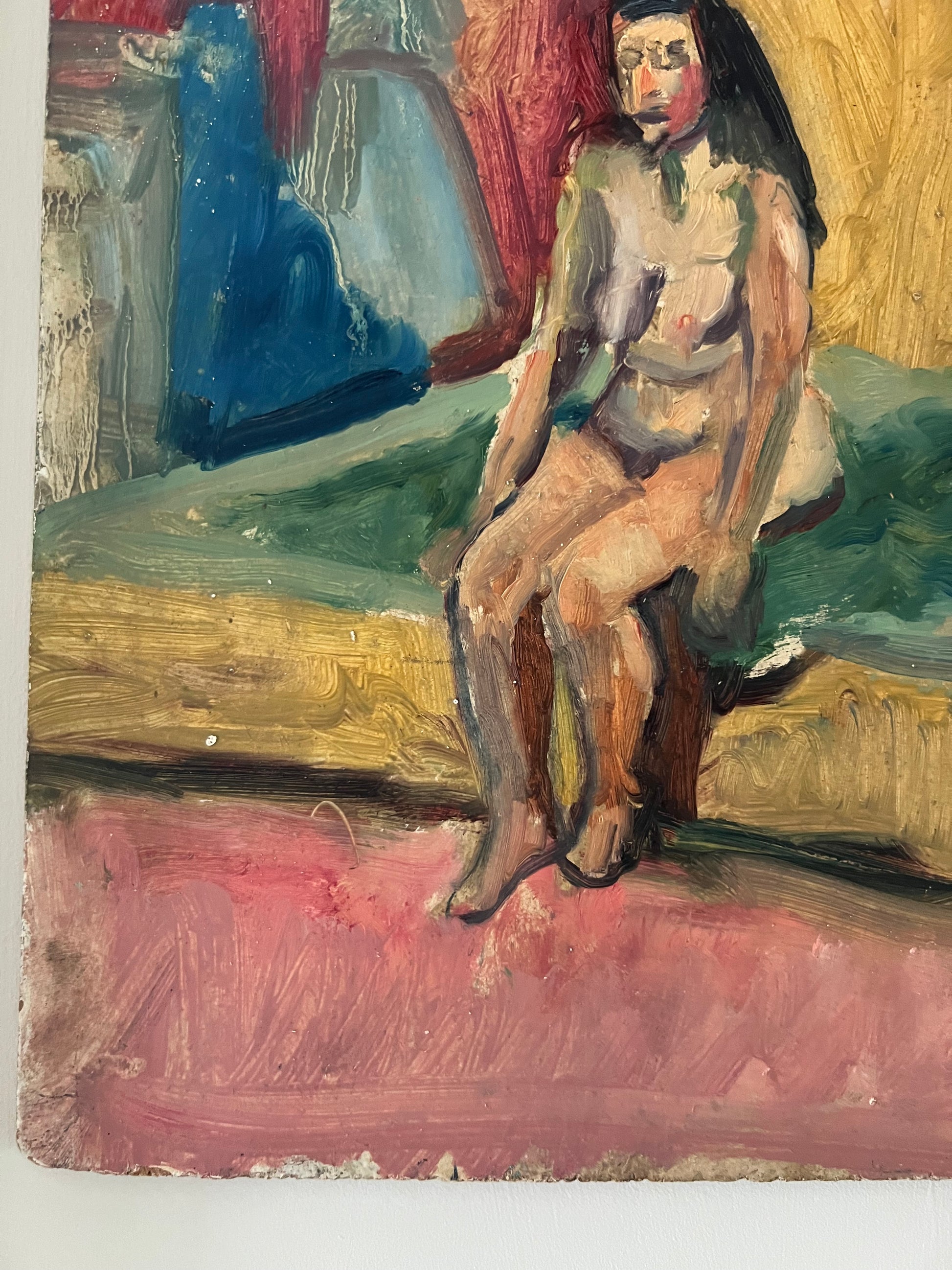 Vintage Vibrant Nude Study on Board