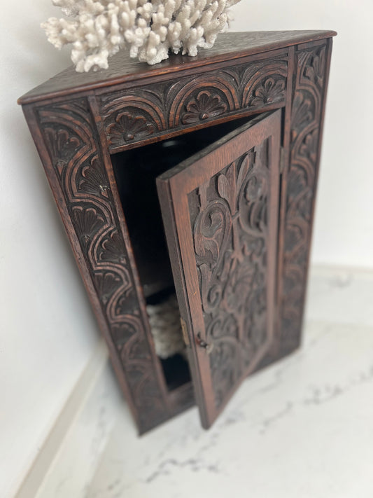 Vintage Tiny Oak Corner Cupboard