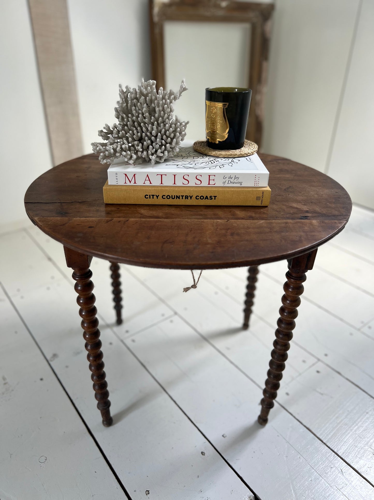 Antique French Fruitwood Bobbin Side Table