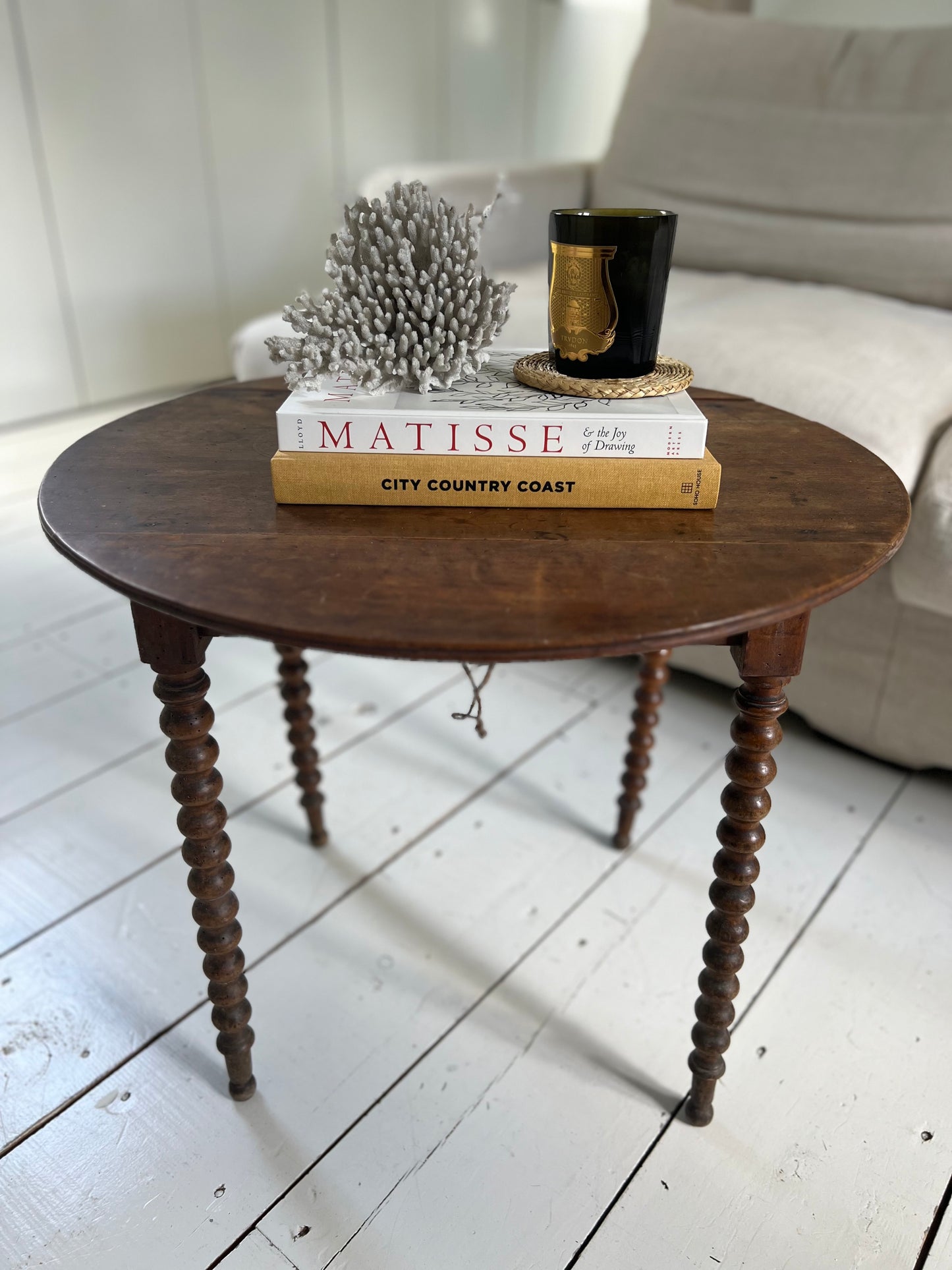 Antique French Fruitwood Bobbin Side Table