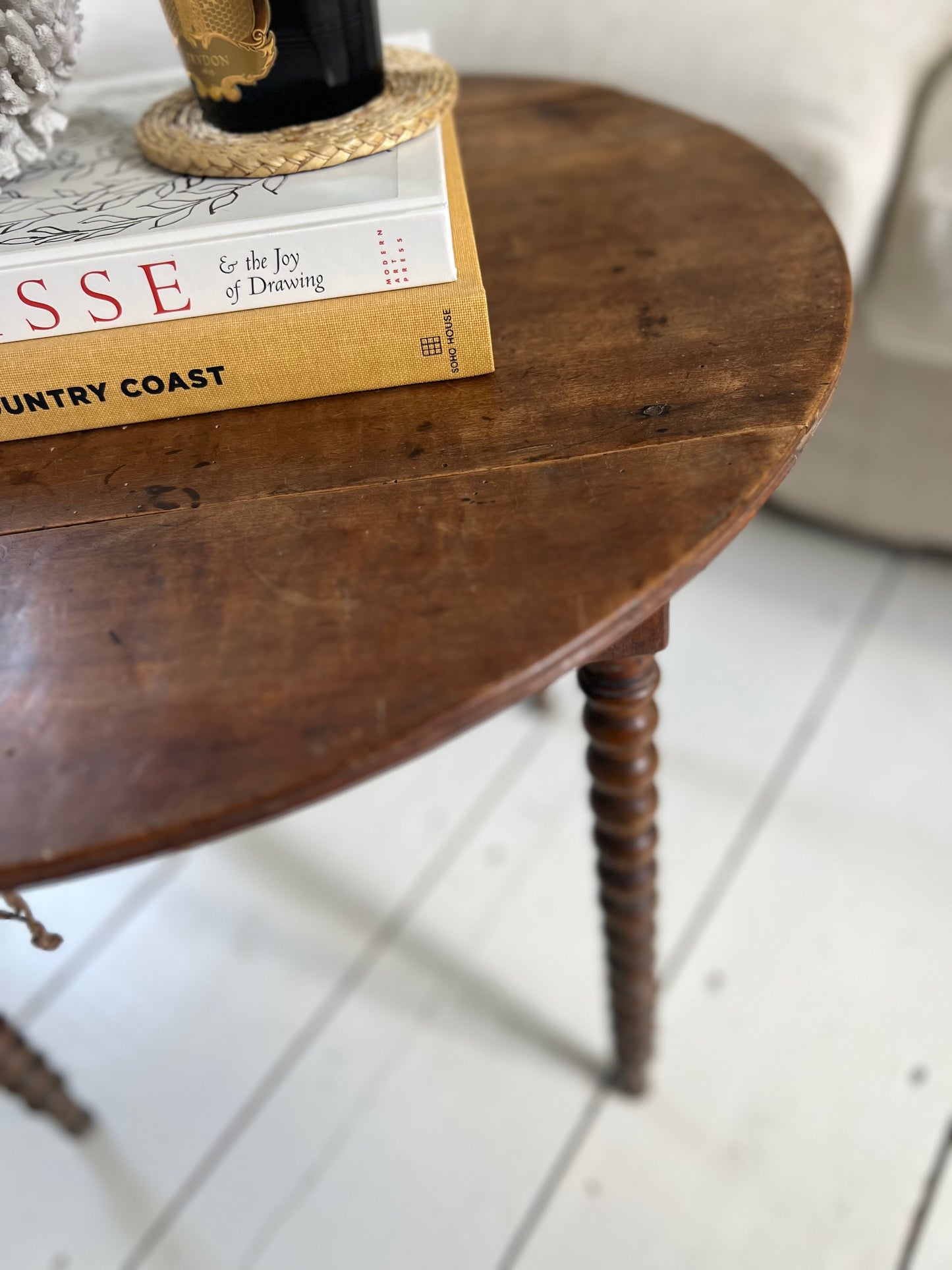 Antique French Fruitwood Bobbin Side Table