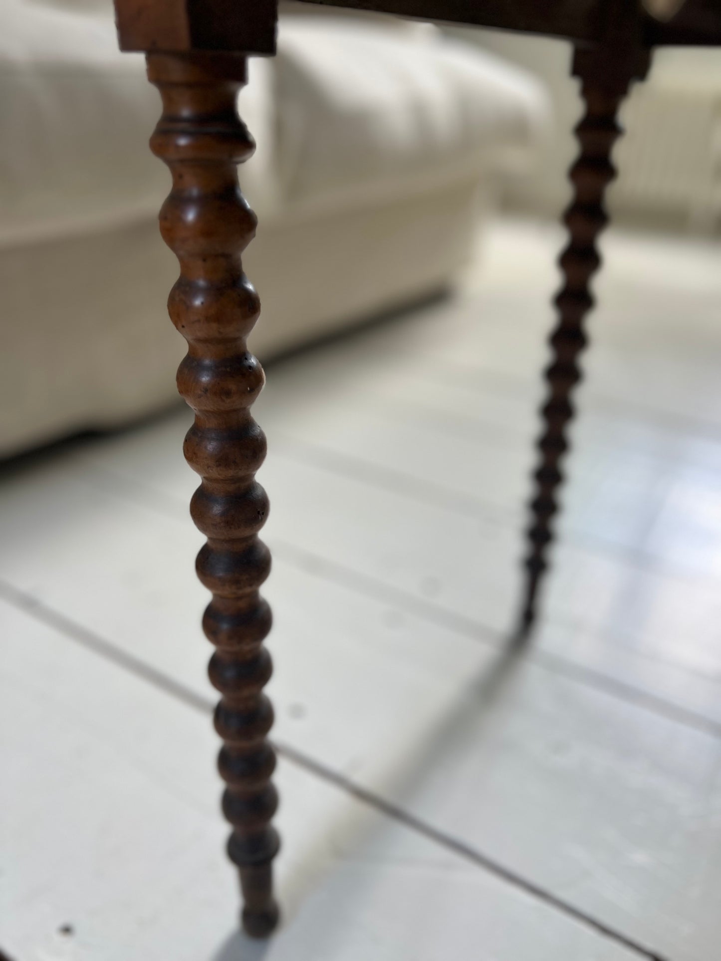 Antique French Fruitwood Bobbin Side Table