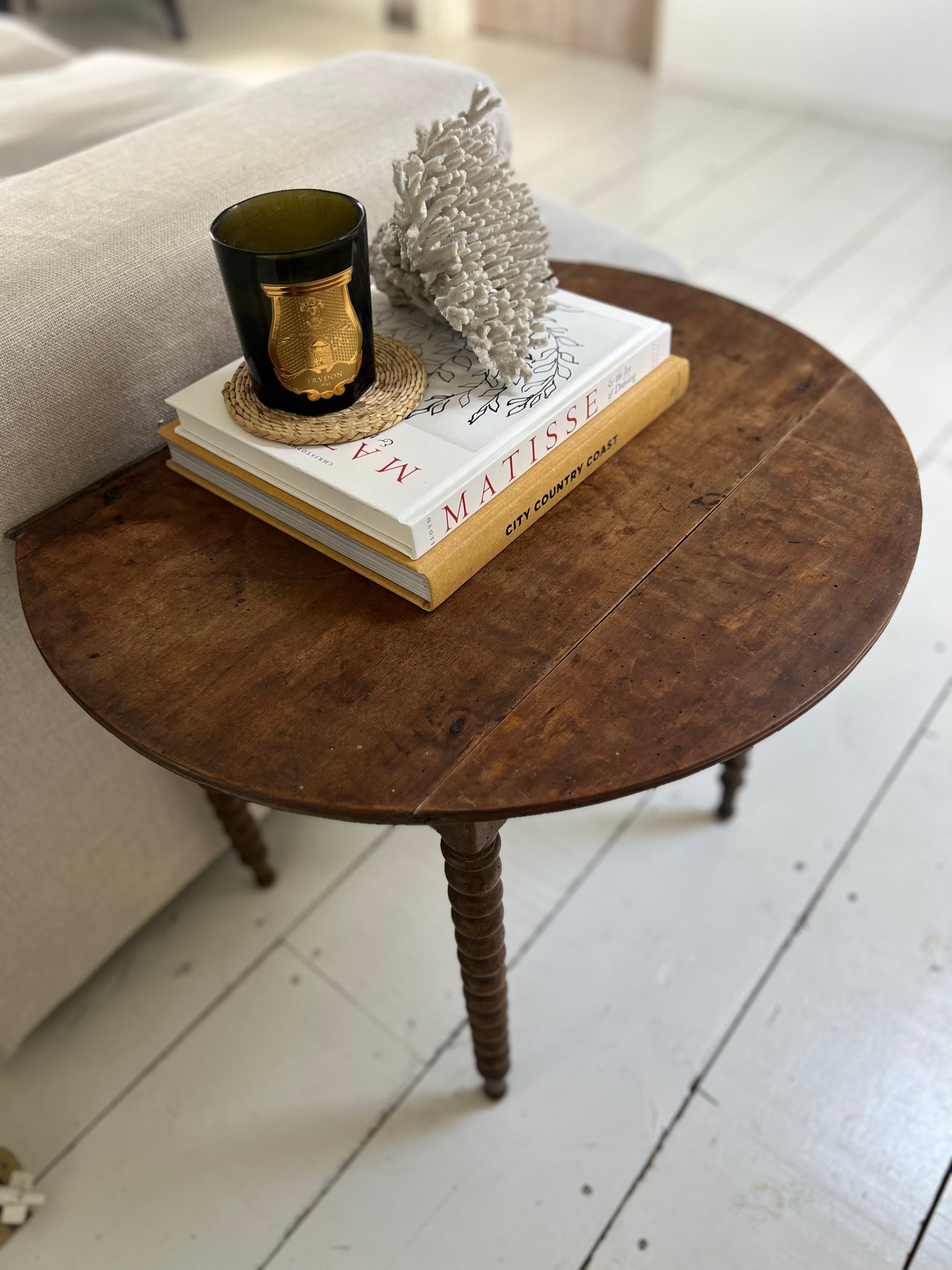 Antique French Fruitwood Bobbin Side Table