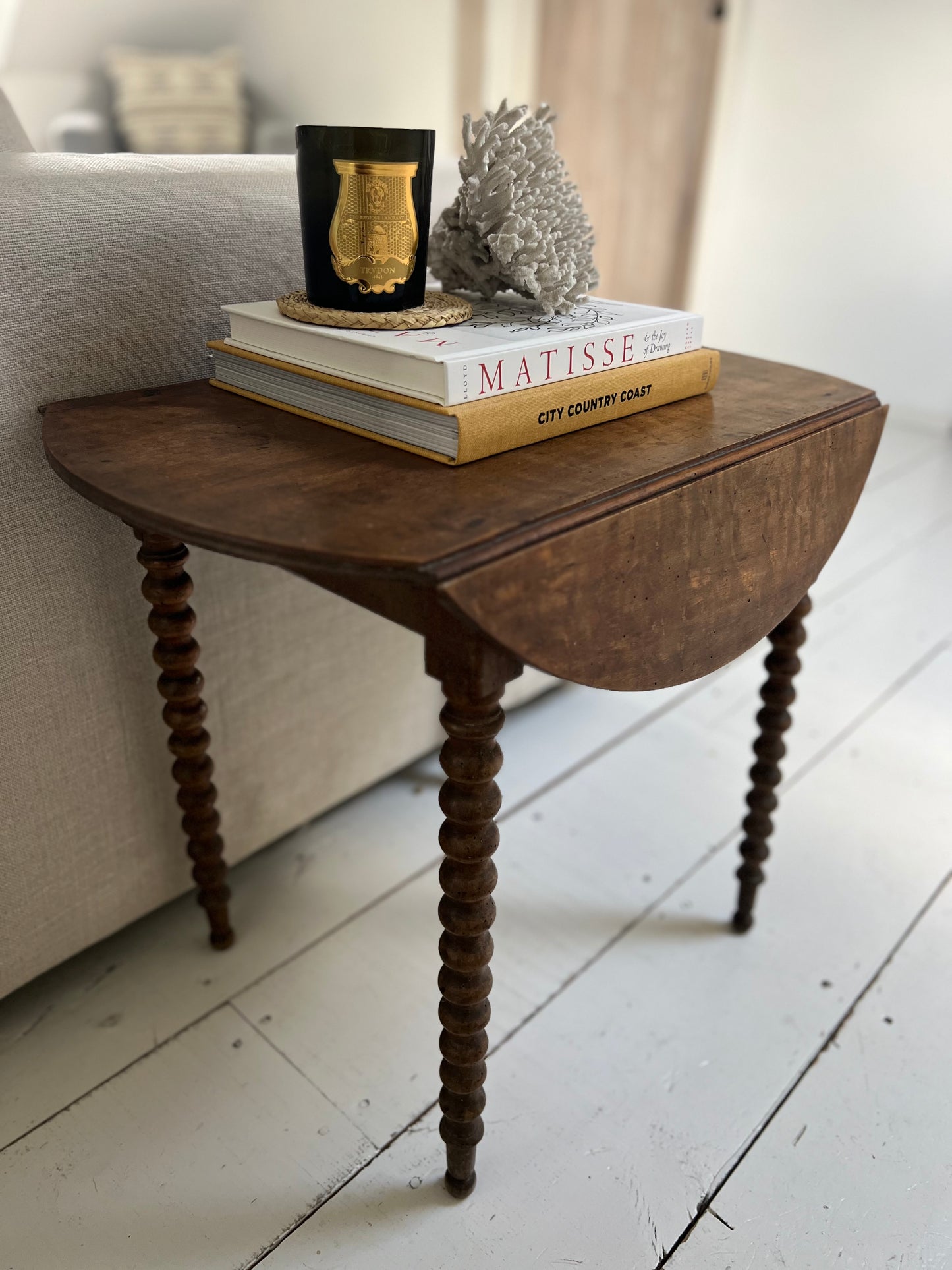 Antique French Fruitwood Bobbin Side Table