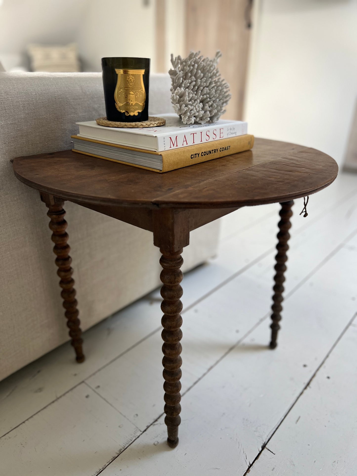 Antique French Fruitwood Bobbin Side Table