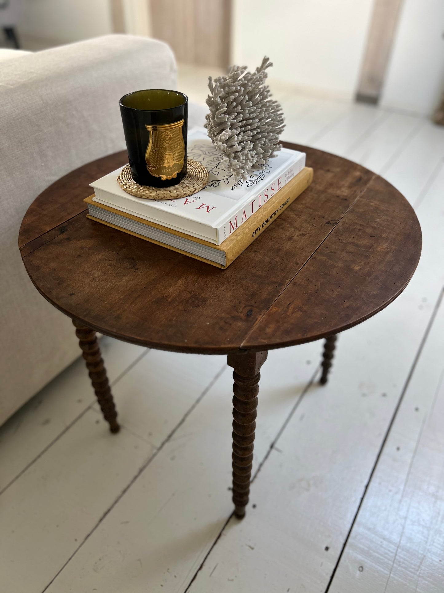 Antique French Fruitwood Bobbin Side Table