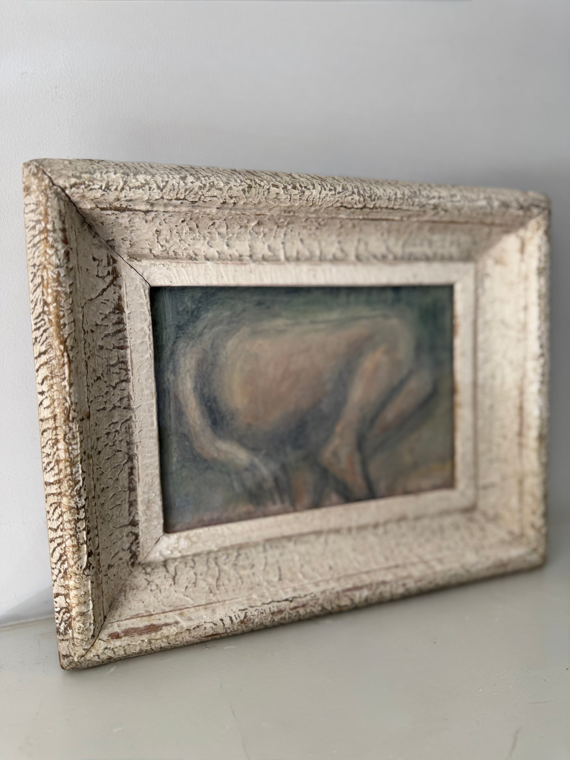 Oil Pastel Nude Figure Study Framed In Vintage French Frame