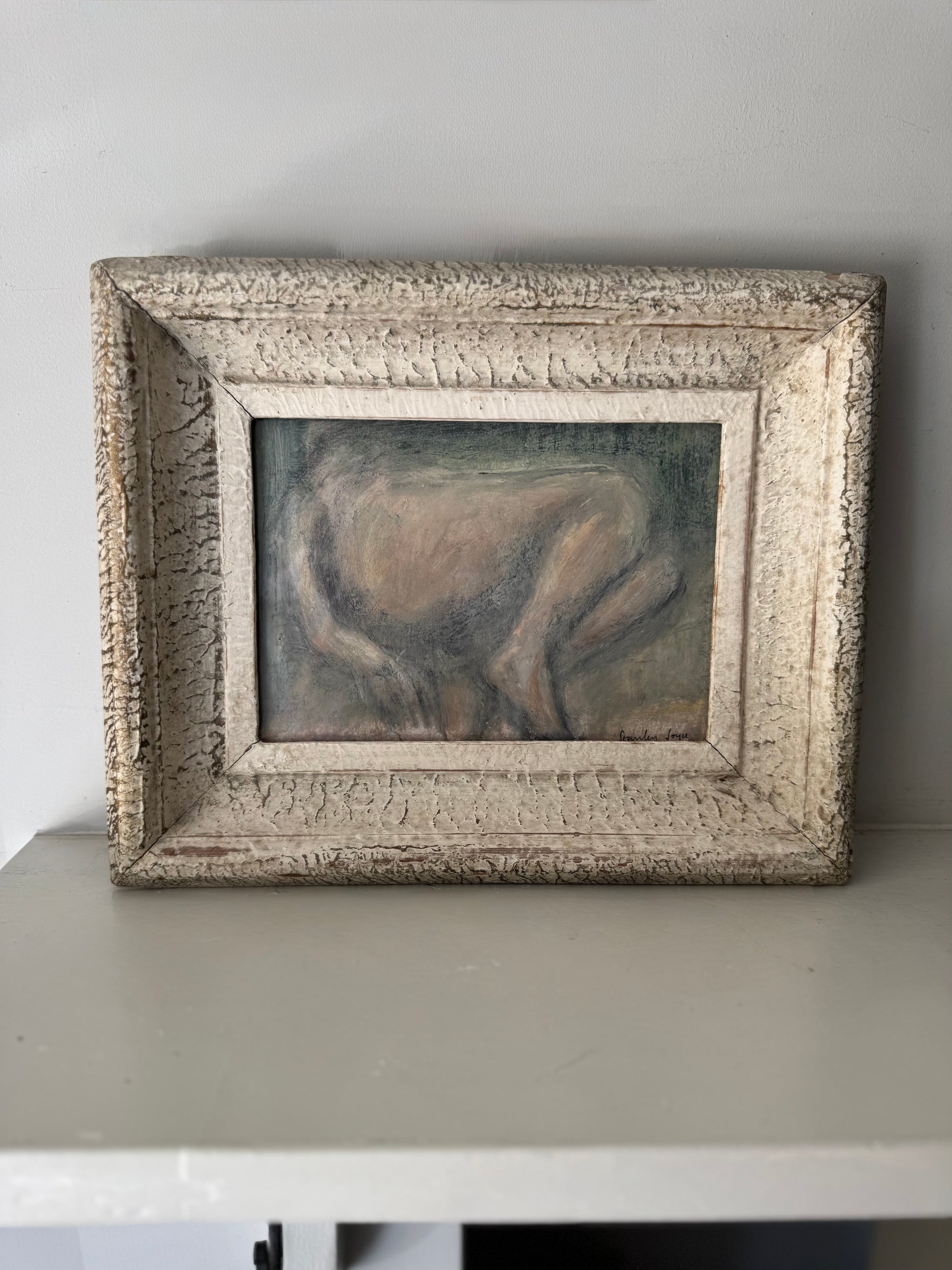 Oil Pastel Nude Figure Study Framed In Vintage French Frame