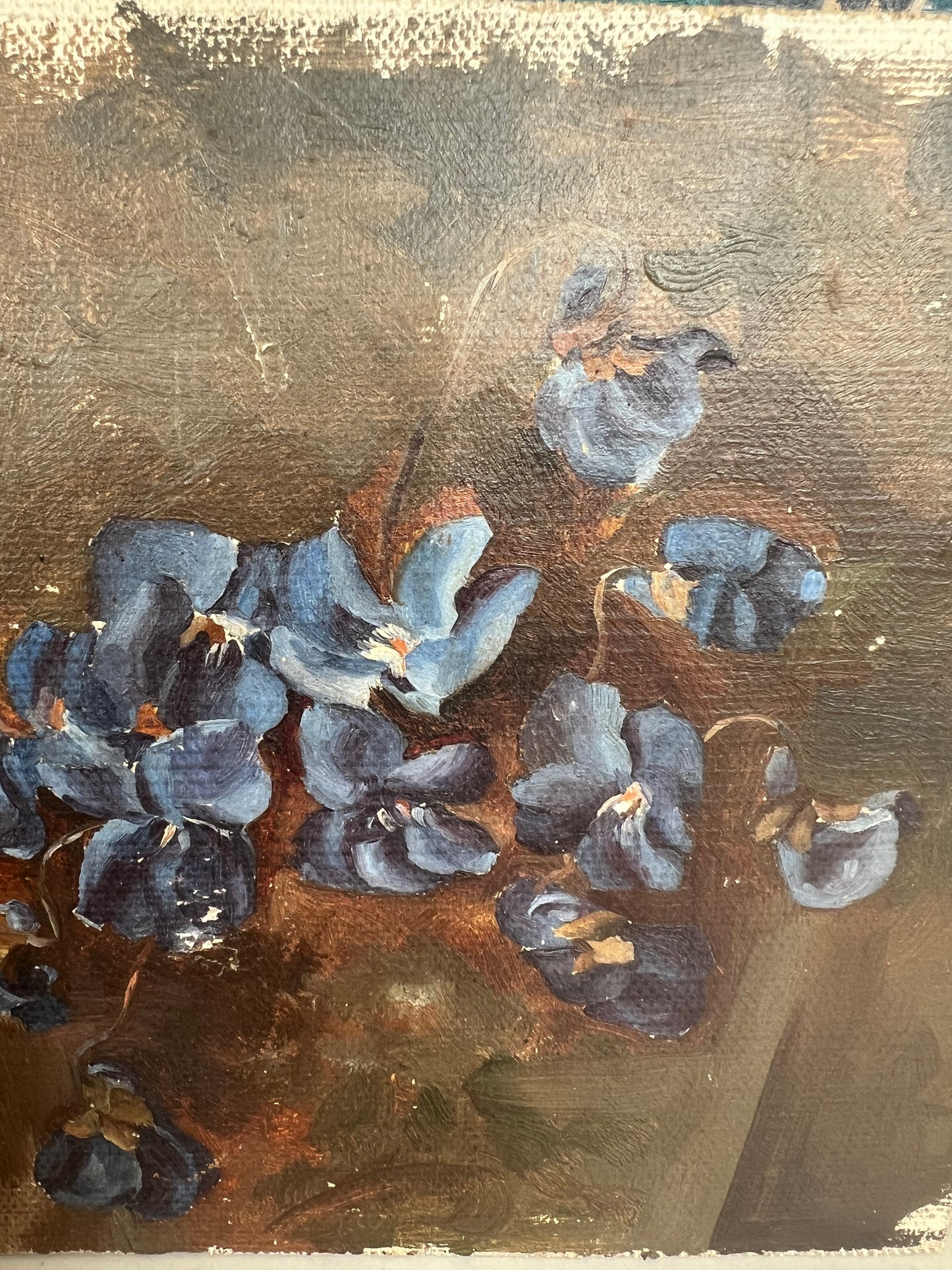 Vintage French Small Oil on Canvas Violets