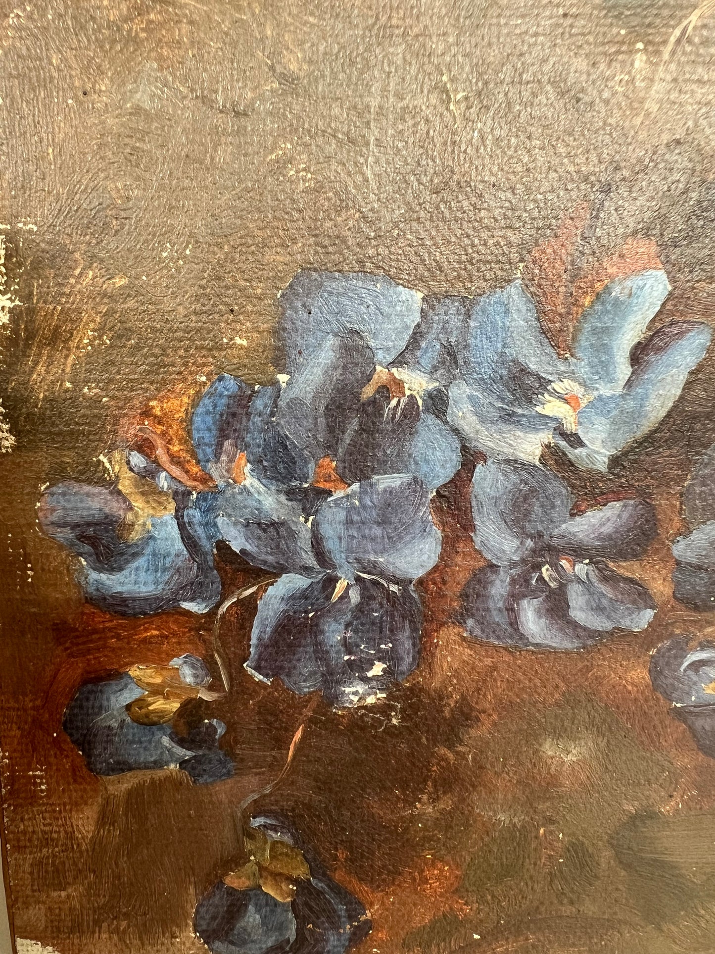 Vintage French Small Oil on Canvas Violets