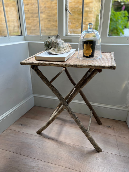 Vintage Rustic Wood & Rattan Folding Table